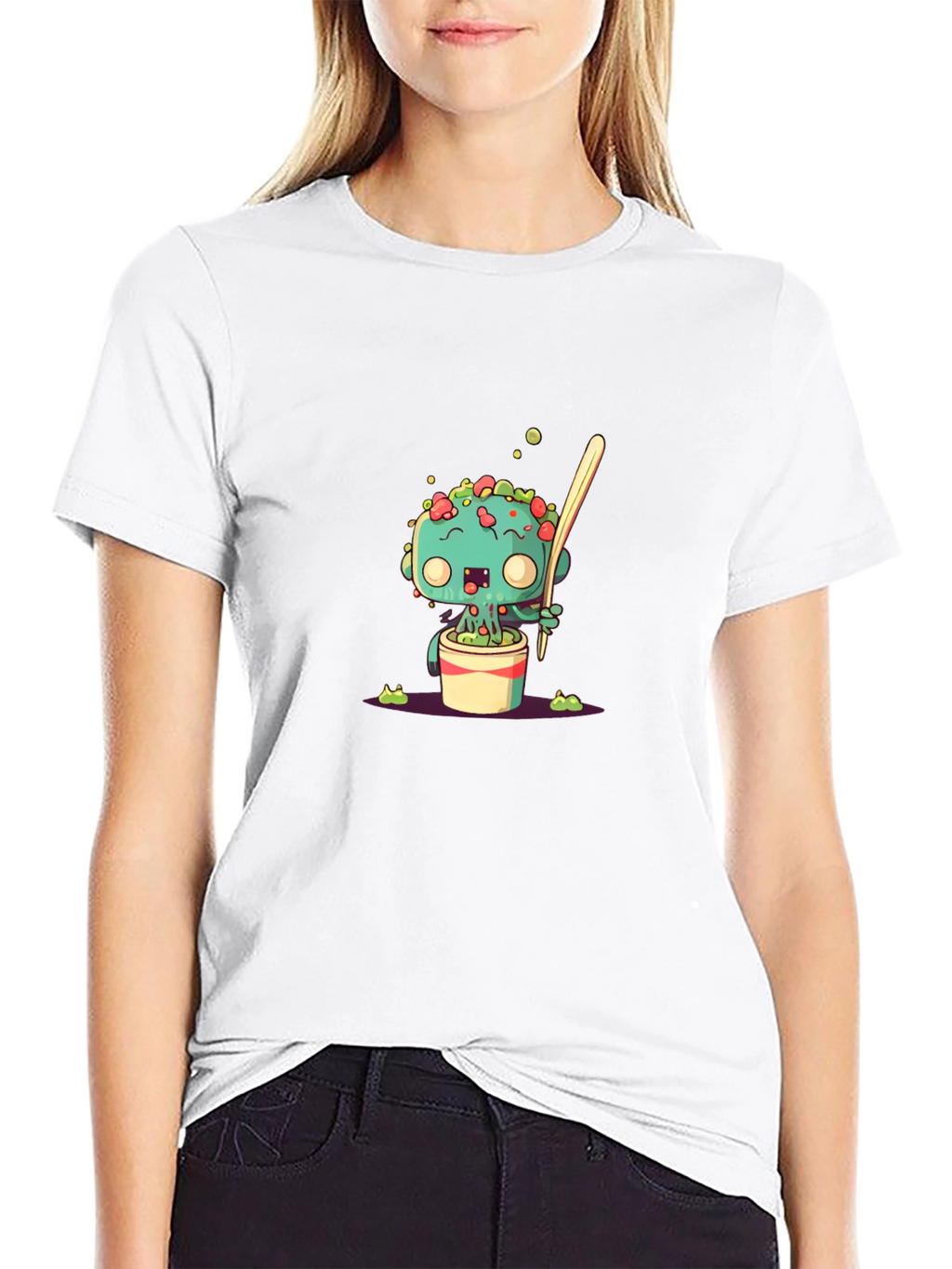 Cute Cartoon Monster in a Pot Black T-Shirt