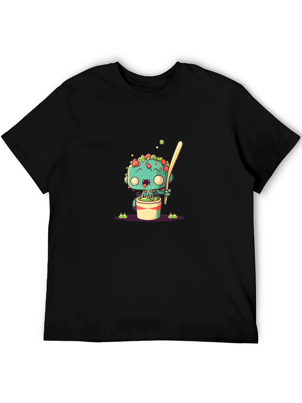 Cute Cartoon Monster in a Pot Black T-Shirt