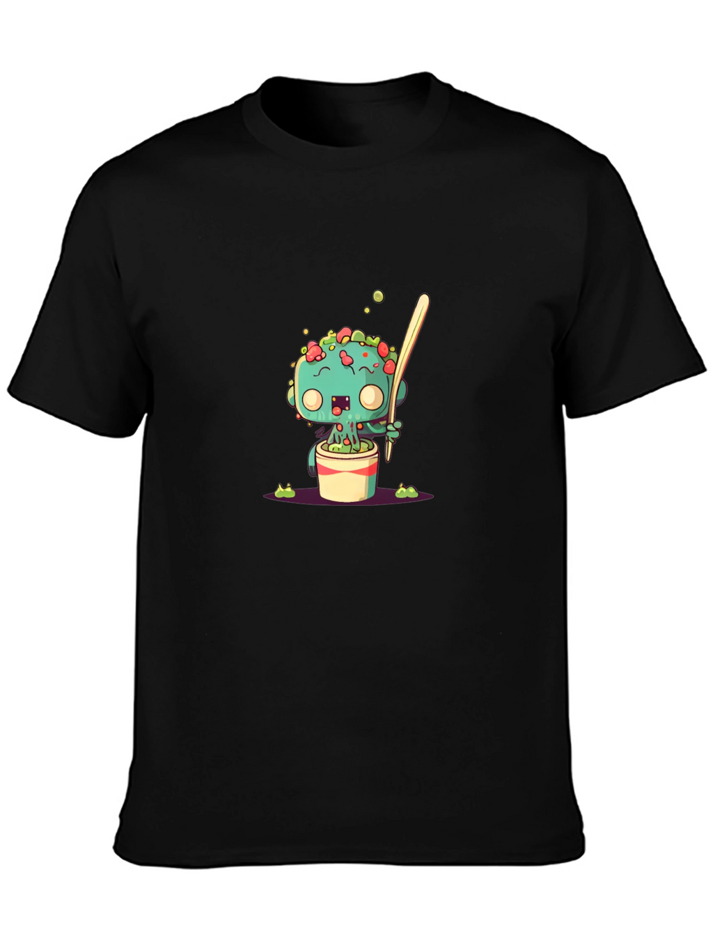 Cute Cartoon Monster in a Pot Black T-Shirt