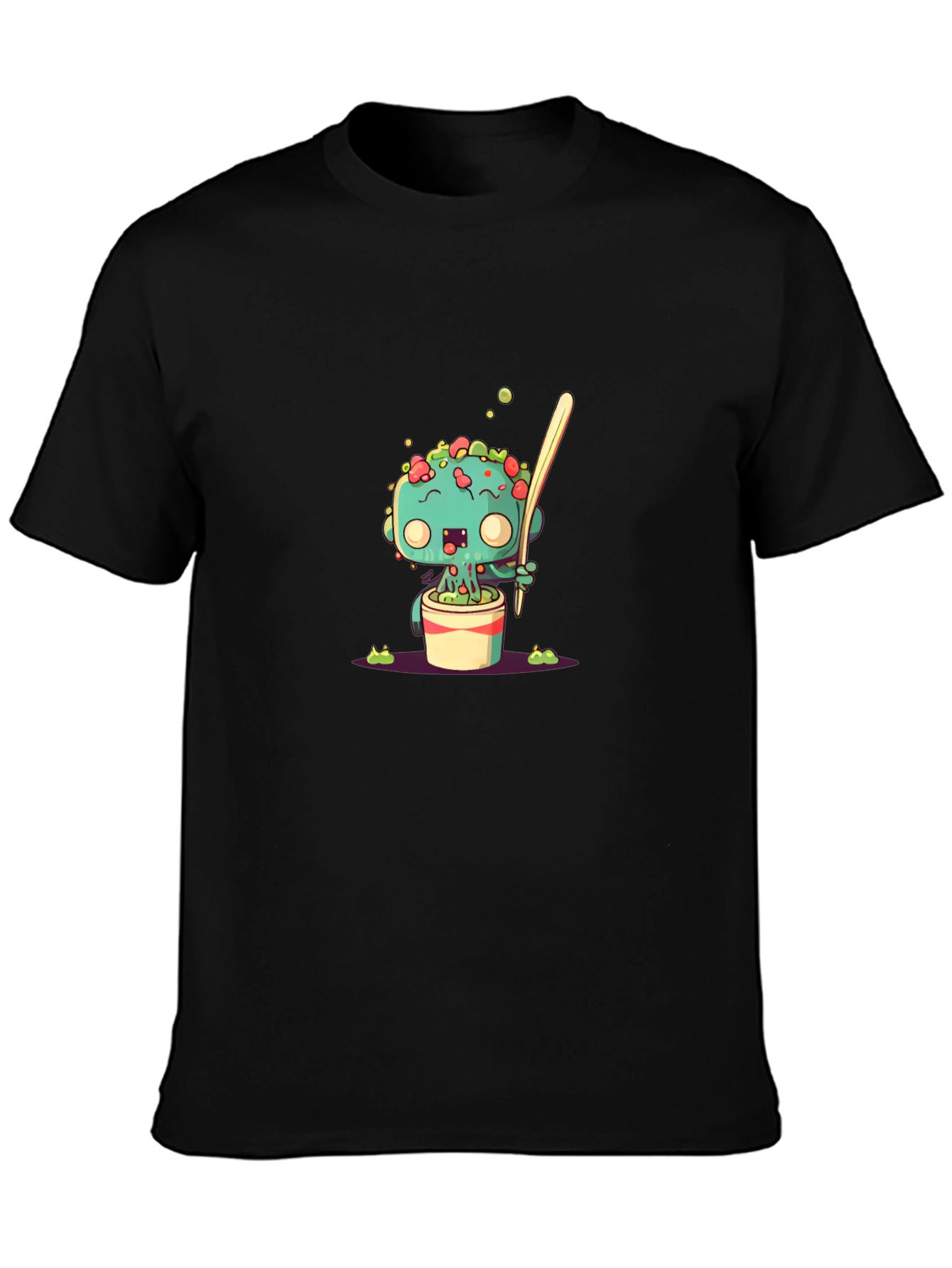 Cute Cartoon Monster in a Pot Black T-Shirt