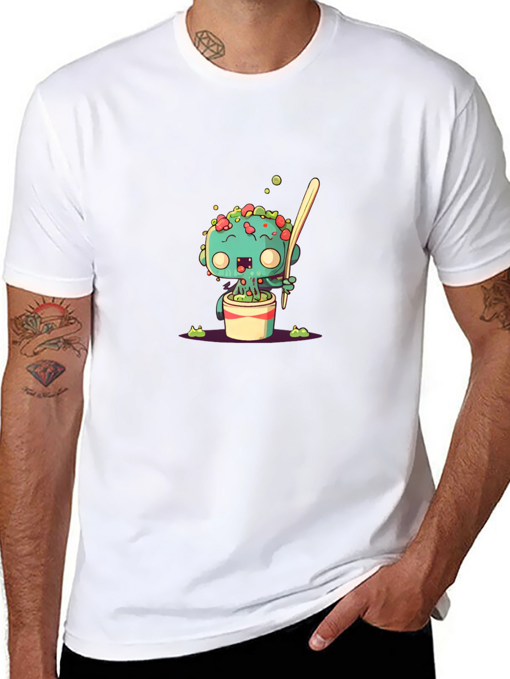 Cute Cartoon Monster in a Pot Black T-Shirt