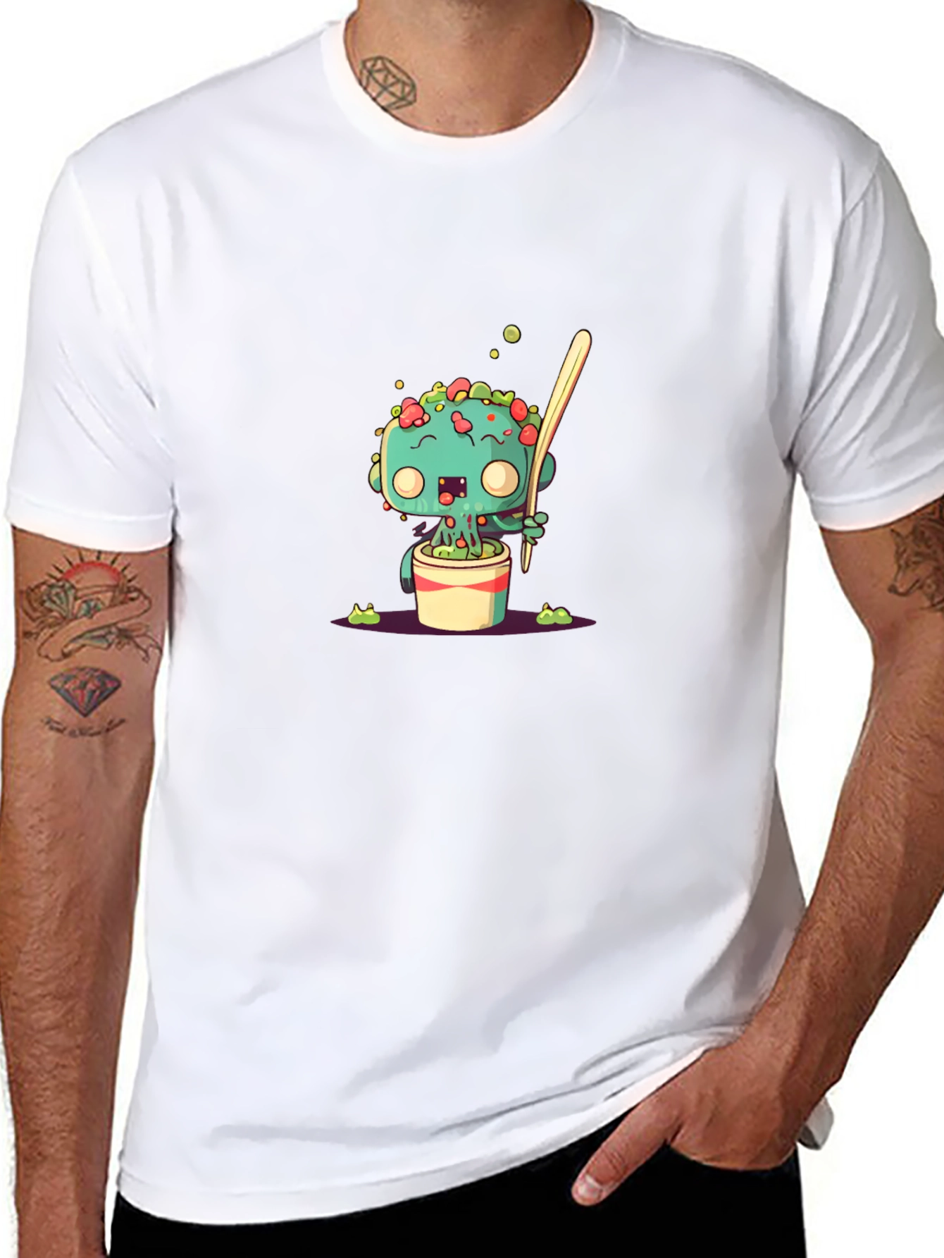 Cute Cartoon Monster in a Pot Black T-Shirt