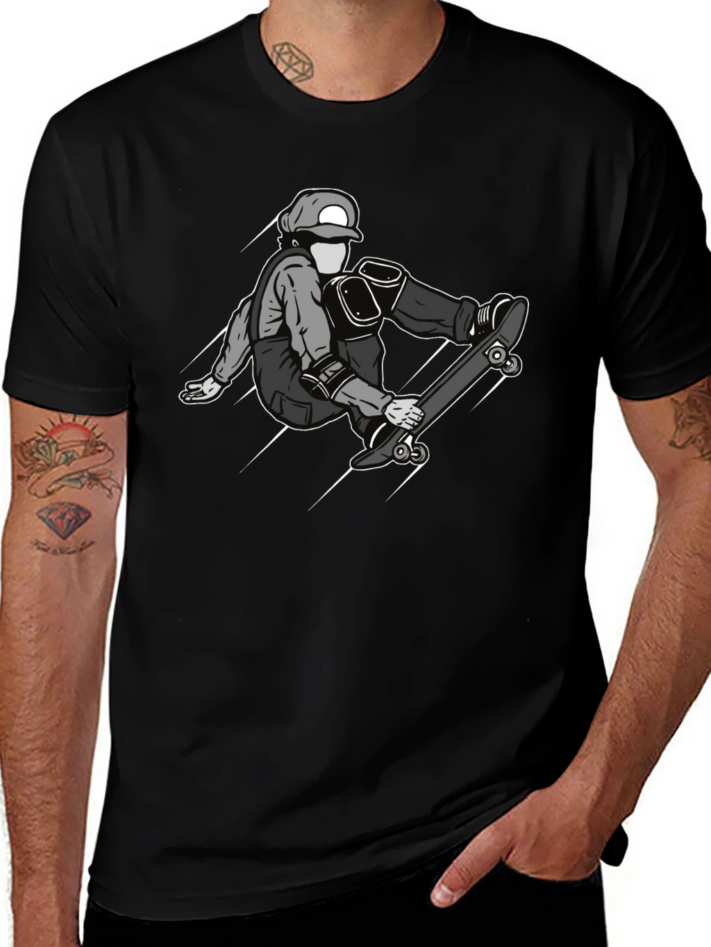 Skateboarder Graphic Tee - Black Cotton Casual Shirt