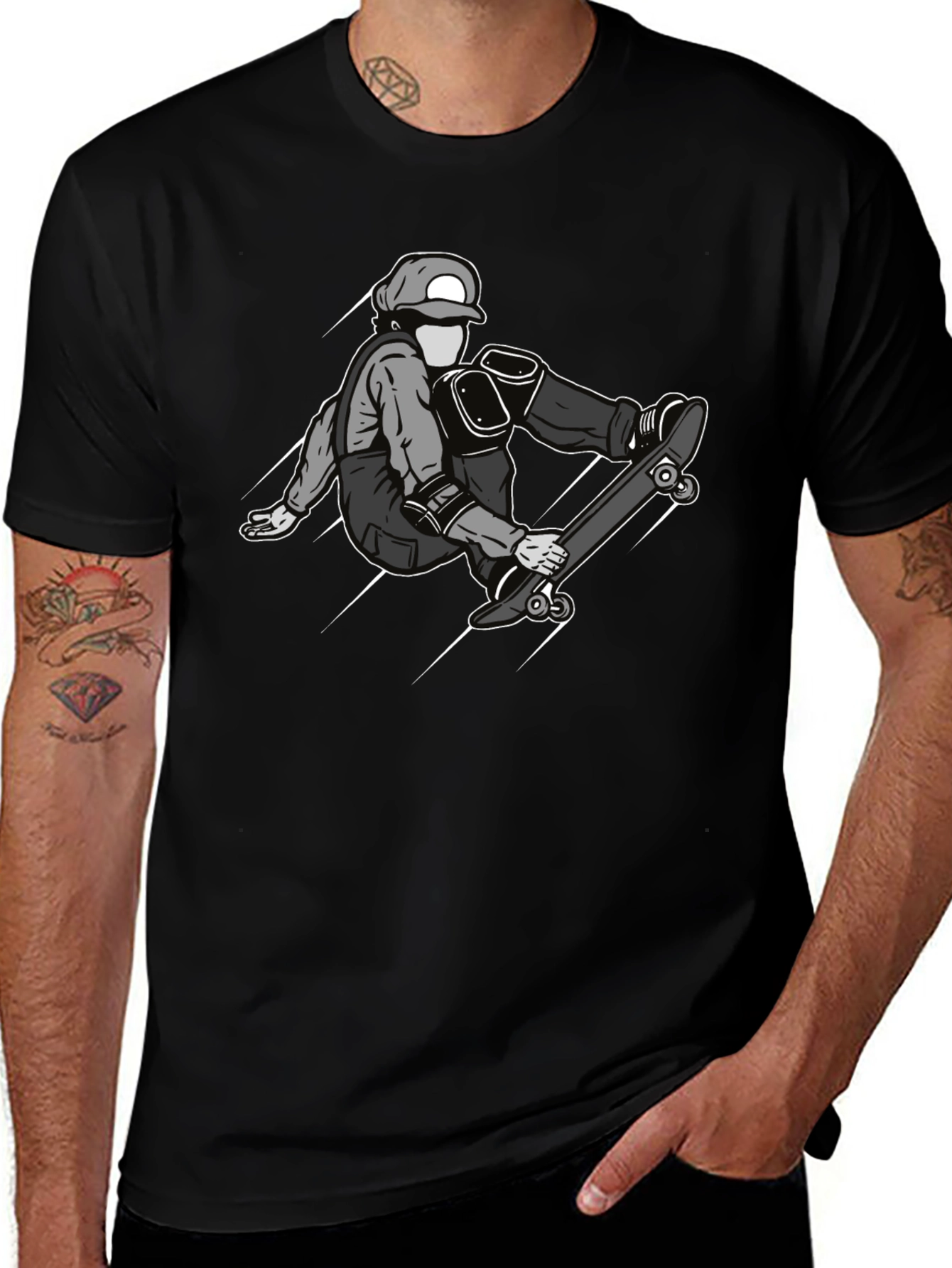 Skateboarder Graphic Tee - Black Cotton Casual Shirt