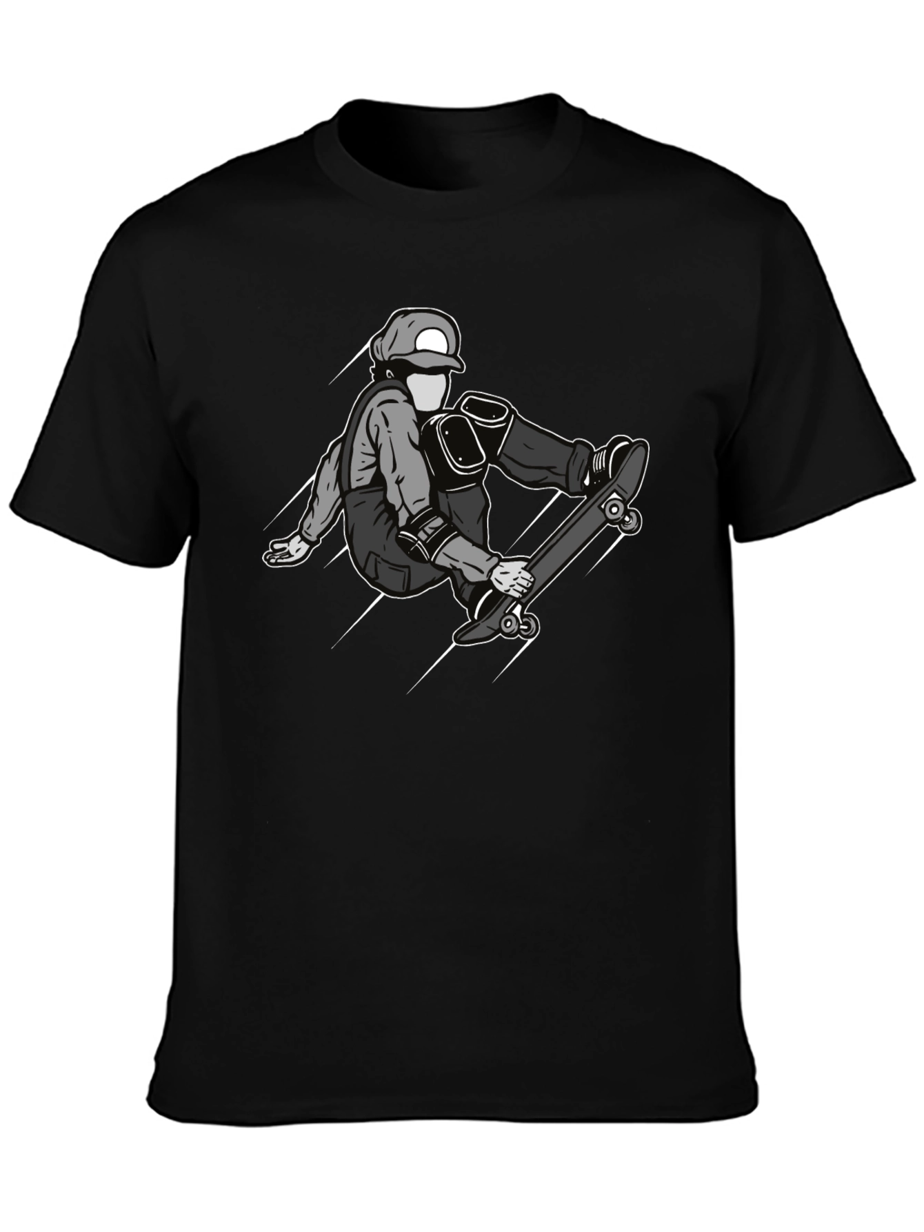 Skateboarder Graphic Tee - Black Cotton Casual Shirt