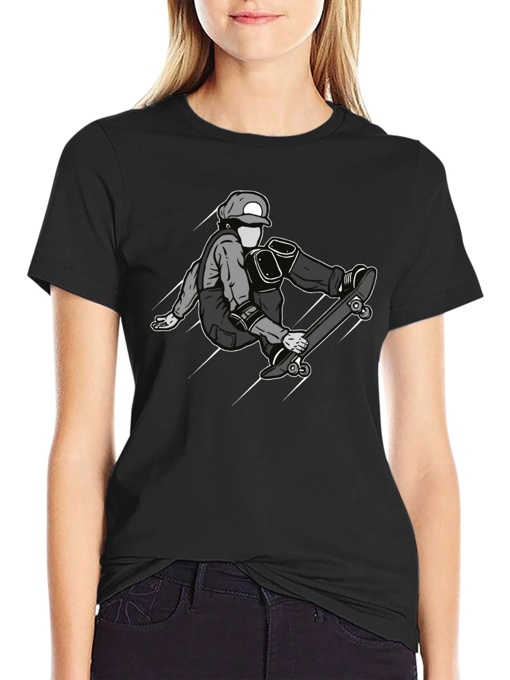 Skateboarder Graphic Tee - Black Cotton Casual Shirt