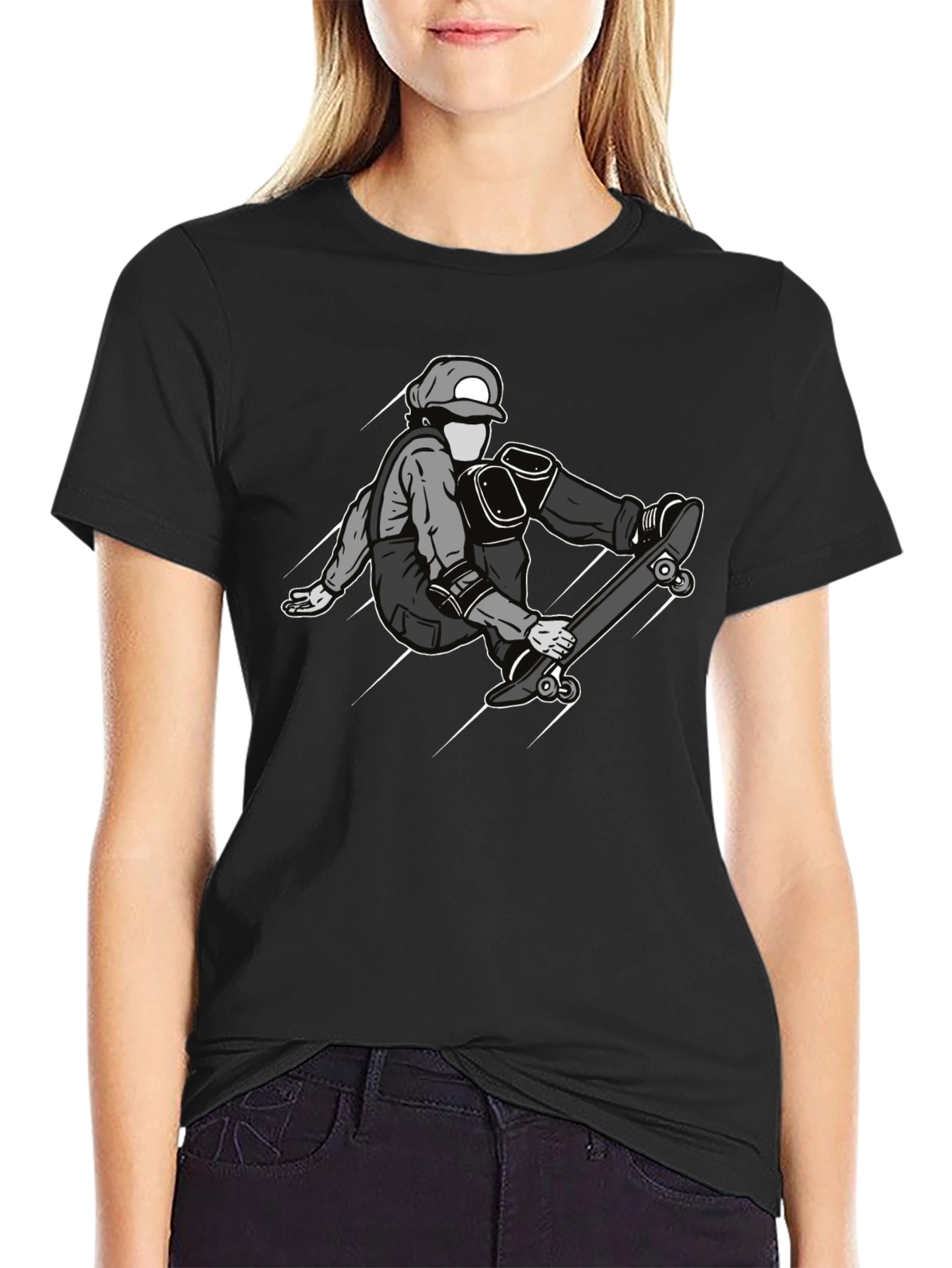 Skateboarder Graphic Tee - Black Cotton Casual Shirt