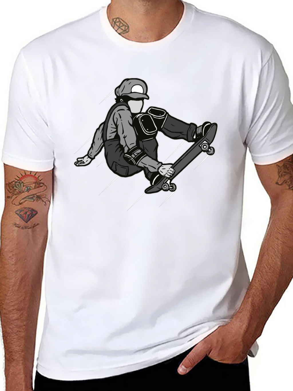 Skateboarder Graphic Tee - Black Cotton Casual Shirt
