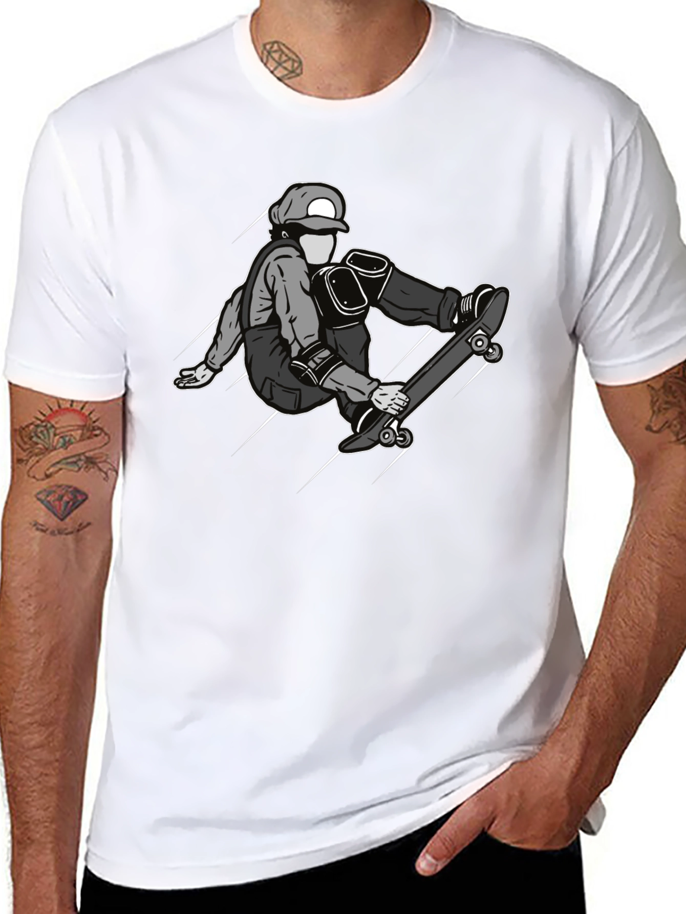 Skateboarder Graphic Tee - Black Cotton Casual Shirt