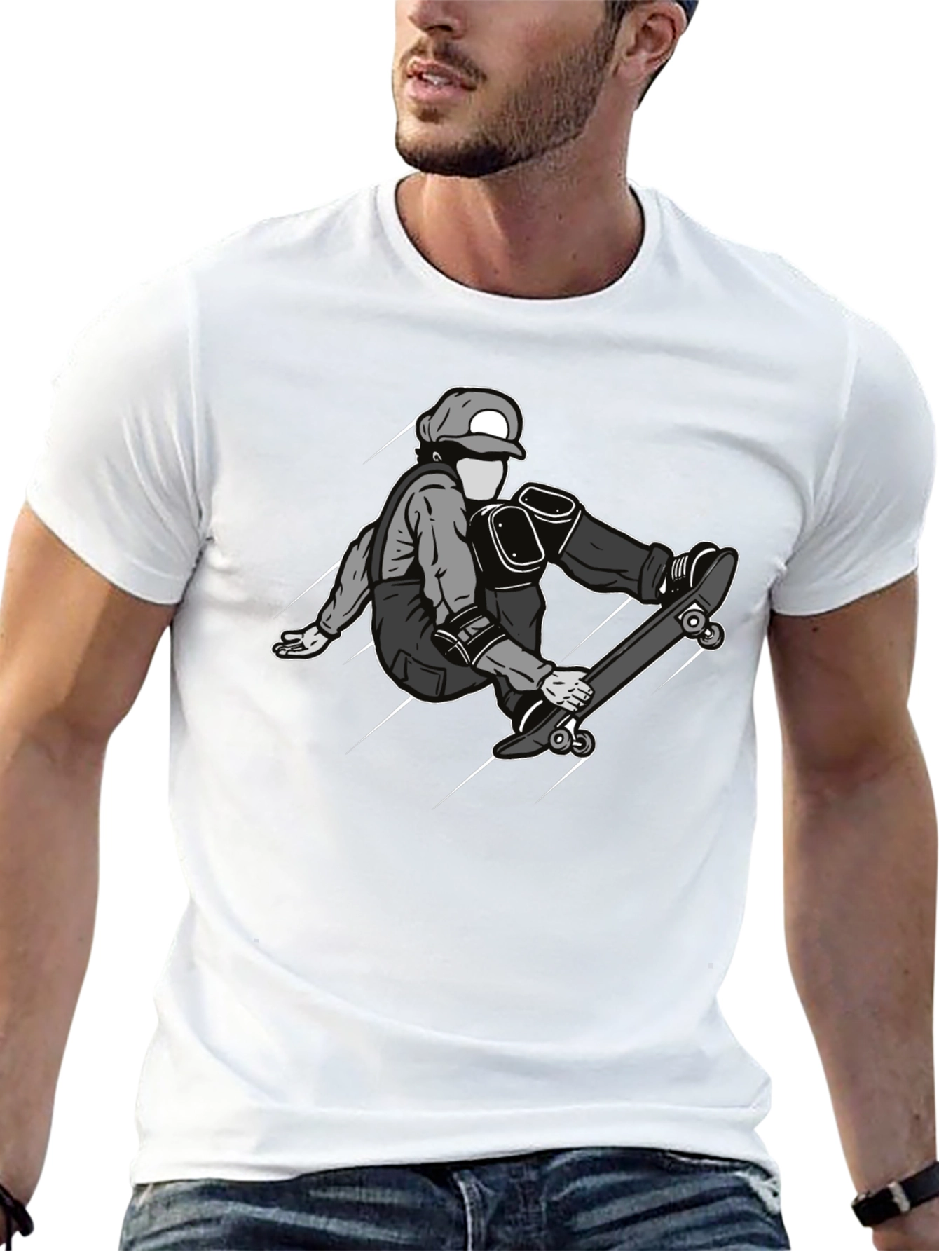 Skateboarder Graphic Tee - Black Cotton Casual Shirt