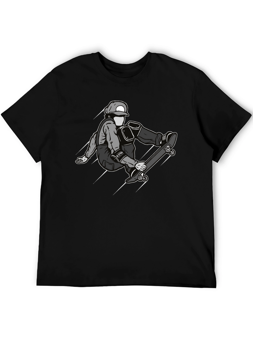 Skateboarder Graphic Tee - Black Cotton Casual Shirt