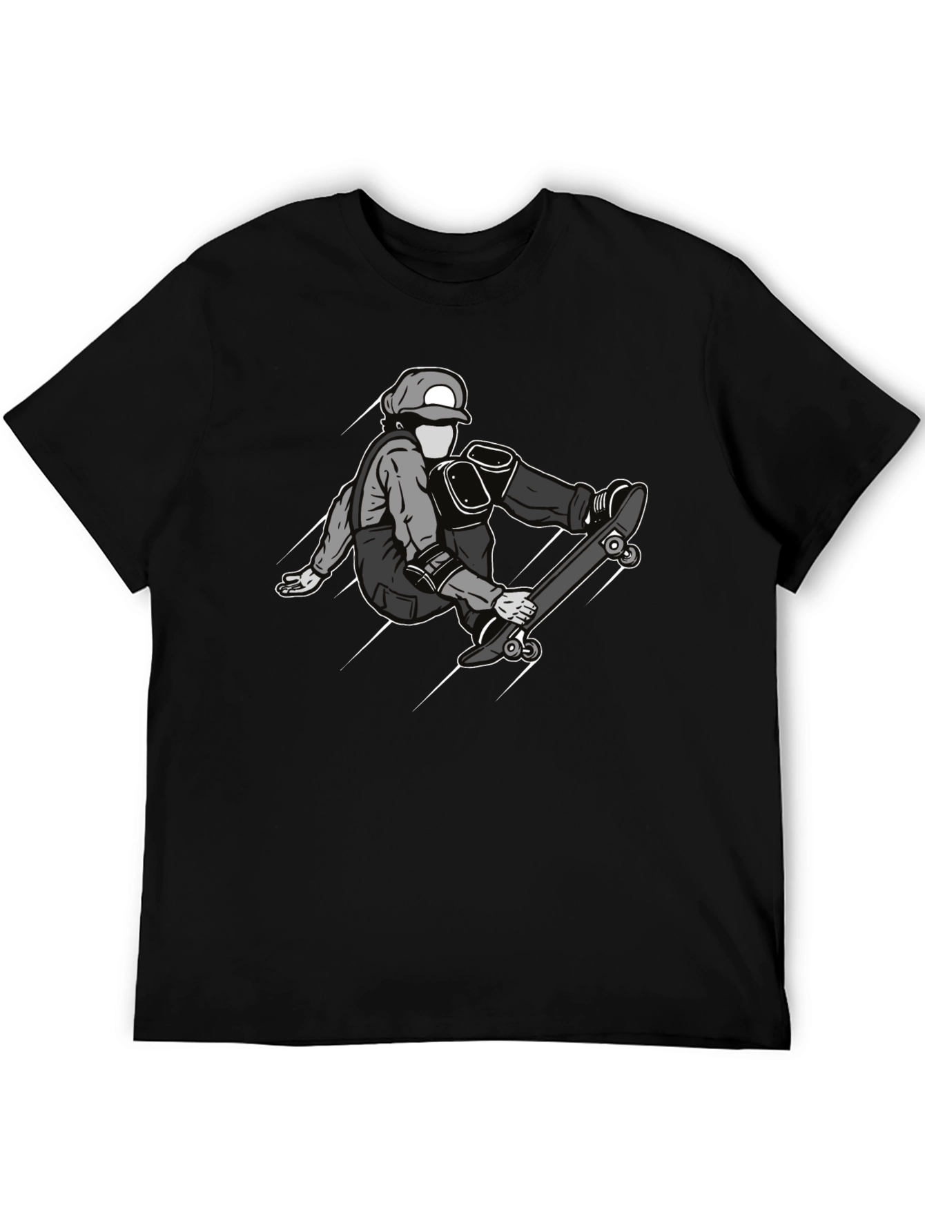 Skateboarder Graphic Tee - Black Cotton Casual Shirt
