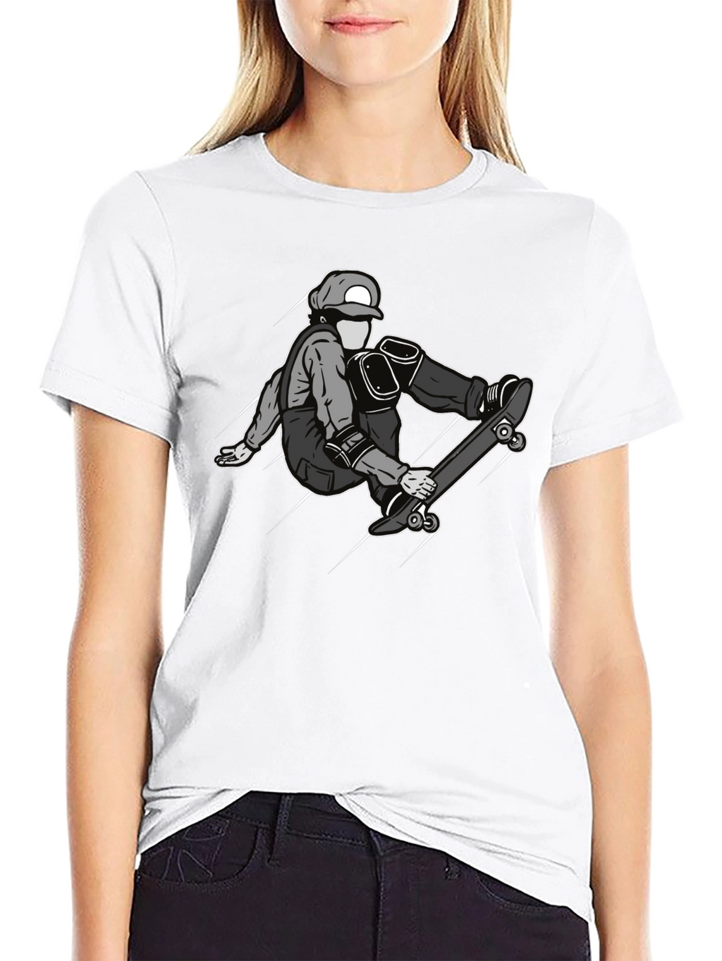 Skateboarder Graphic Tee - Black Cotton Casual Shirt