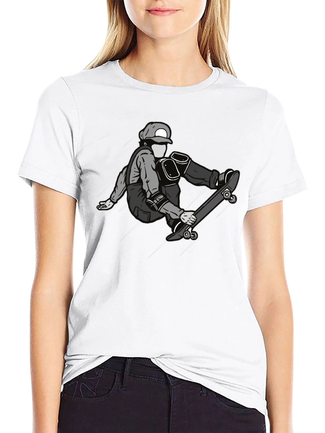 Skateboarder Graphic Tee - Black Cotton Casual Shirt