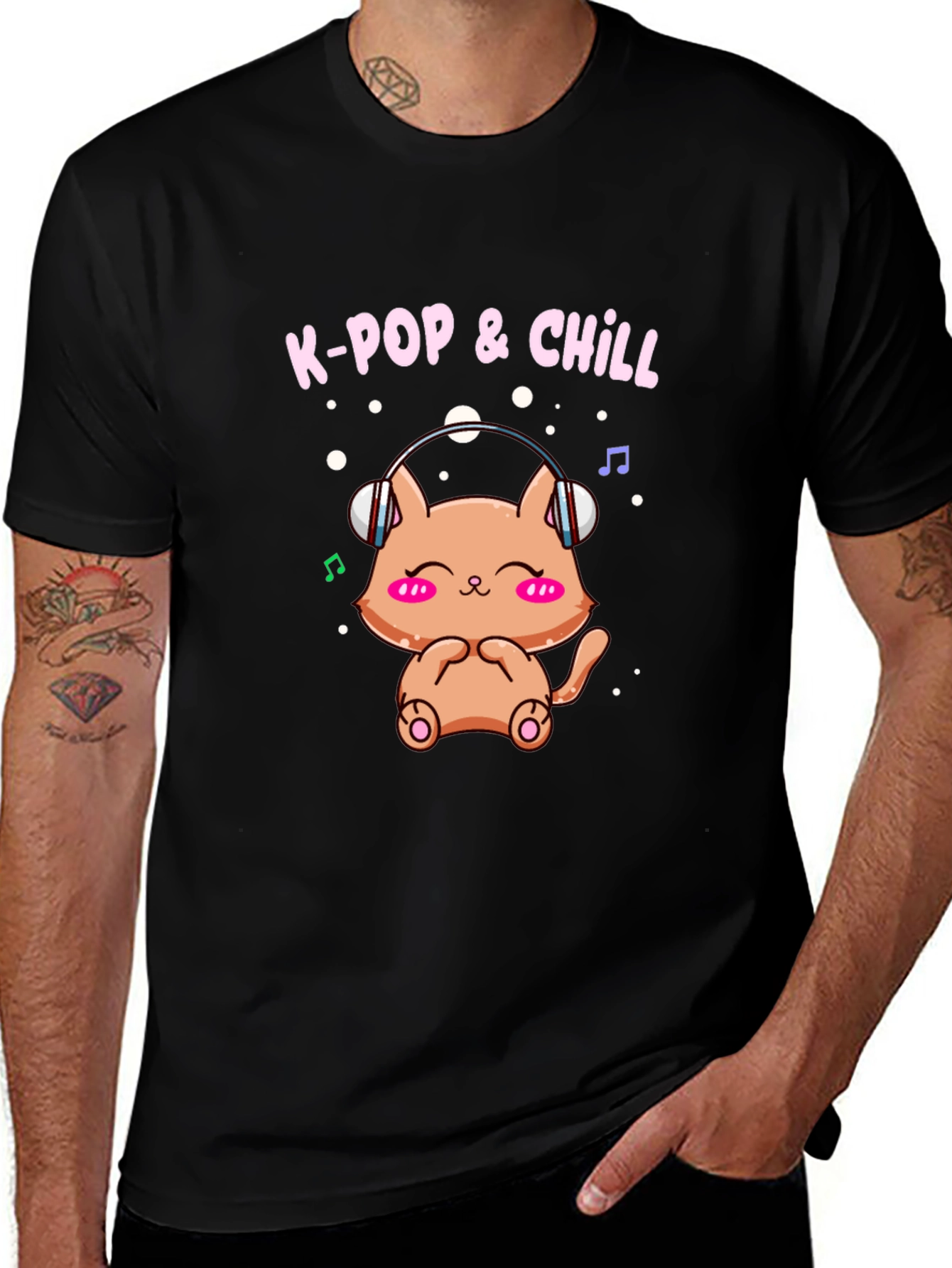 K-Pop & Chill T-Shirt Cute Cat Wearing Headphones