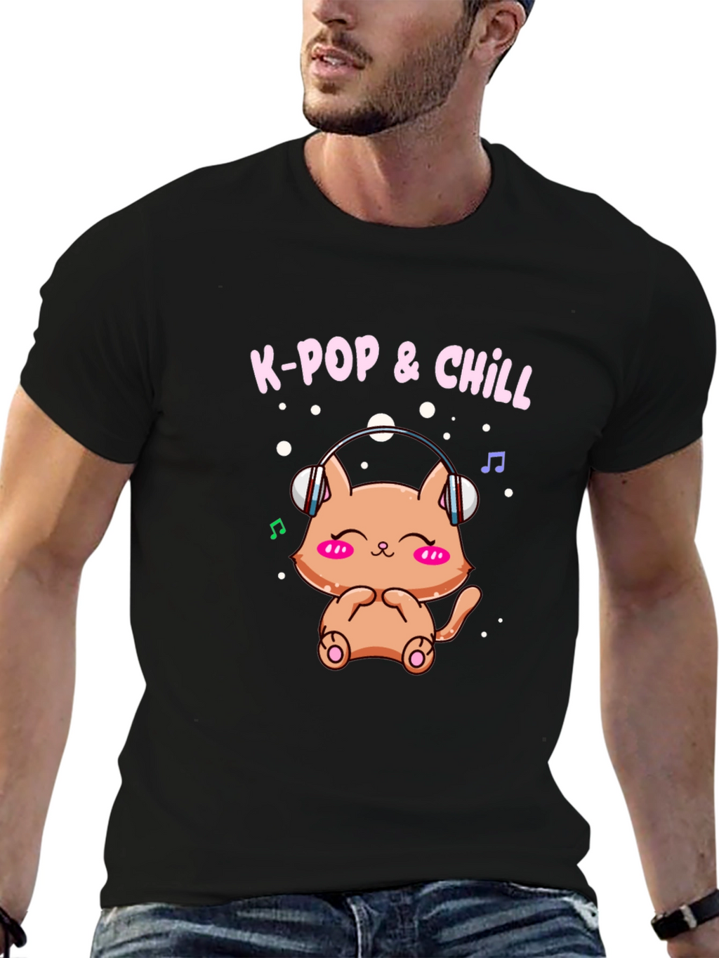 K-Pop & Chill T-Shirt Cute Cat Wearing Headphones