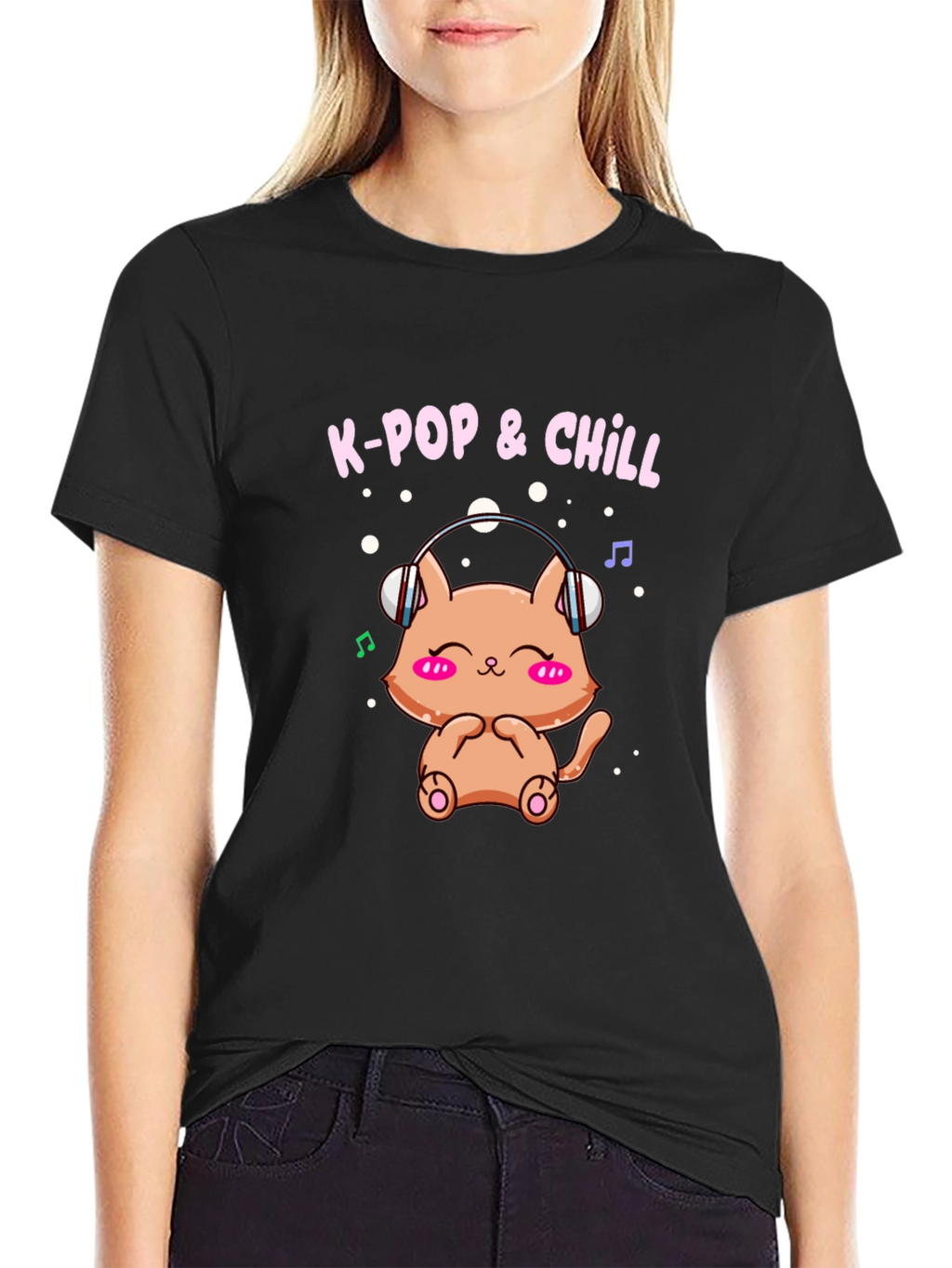 K-Pop & Chill T-Shirt Cute Cat Wearing Headphones