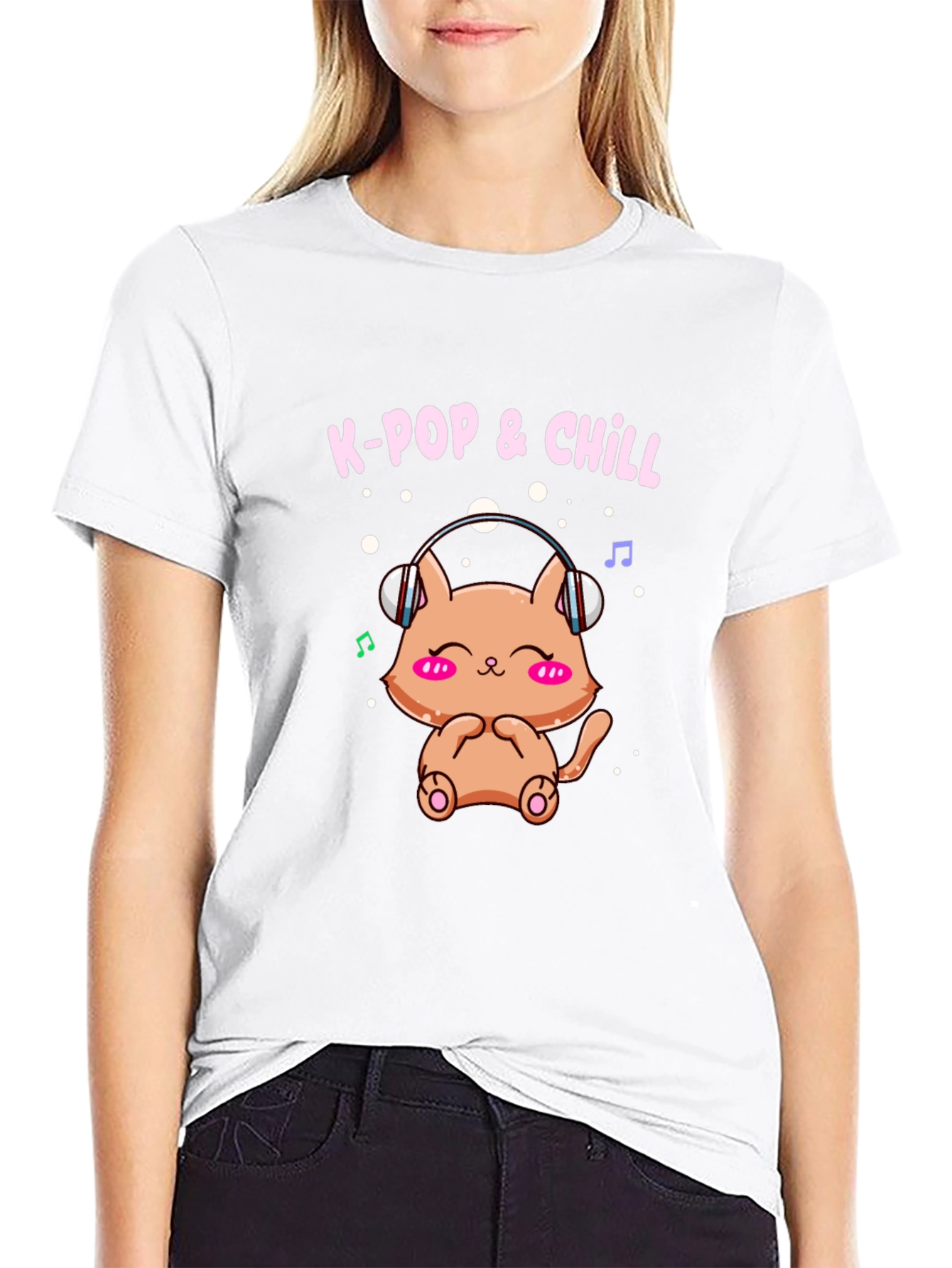K-Pop & Chill T-Shirt Cute Cat Wearing Headphones