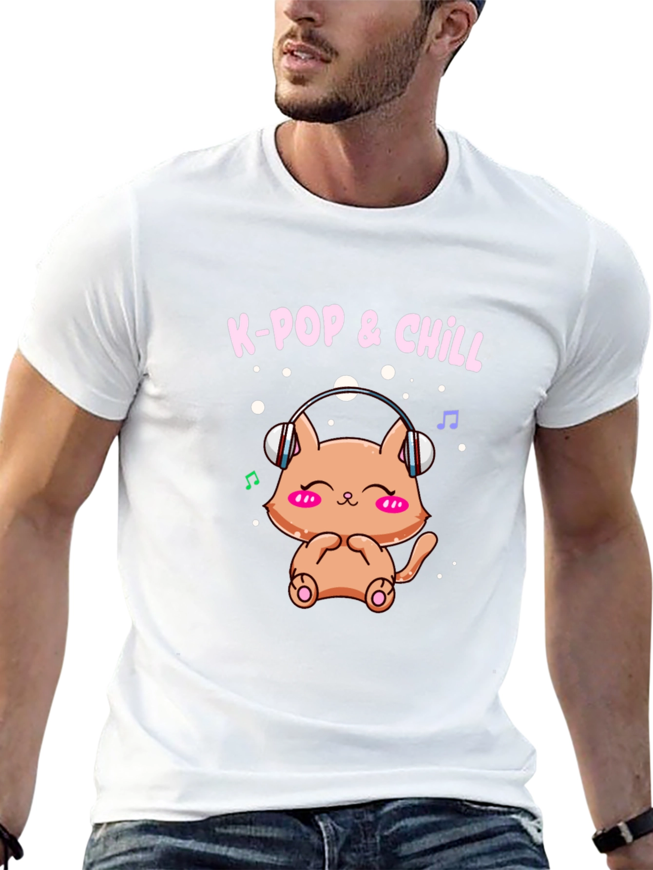 K-Pop & Chill T-Shirt Cute Cat Wearing Headphones