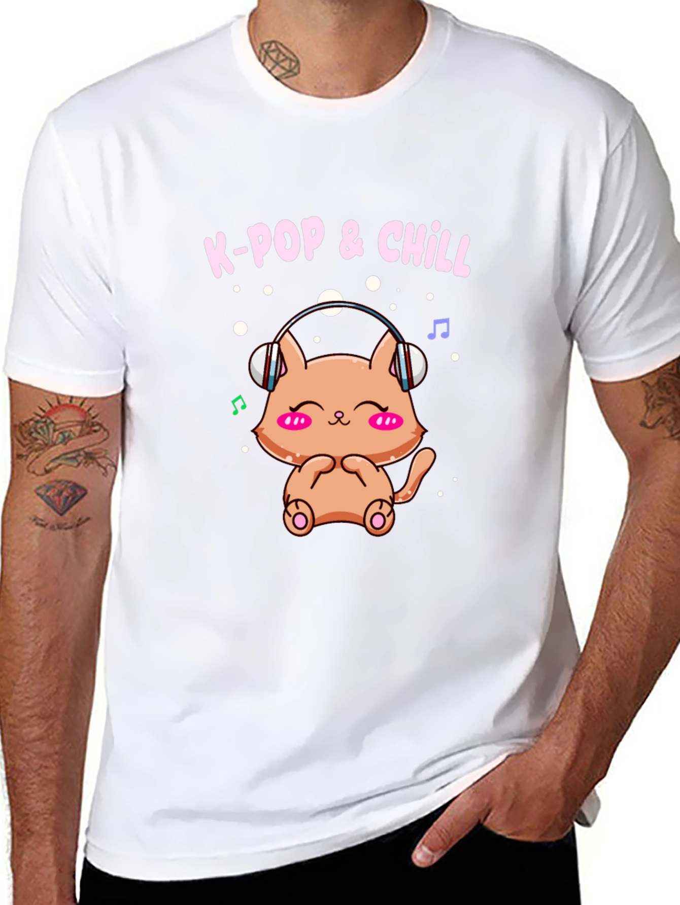 K-Pop & Chill T-Shirt Cute Cat Wearing Headphones