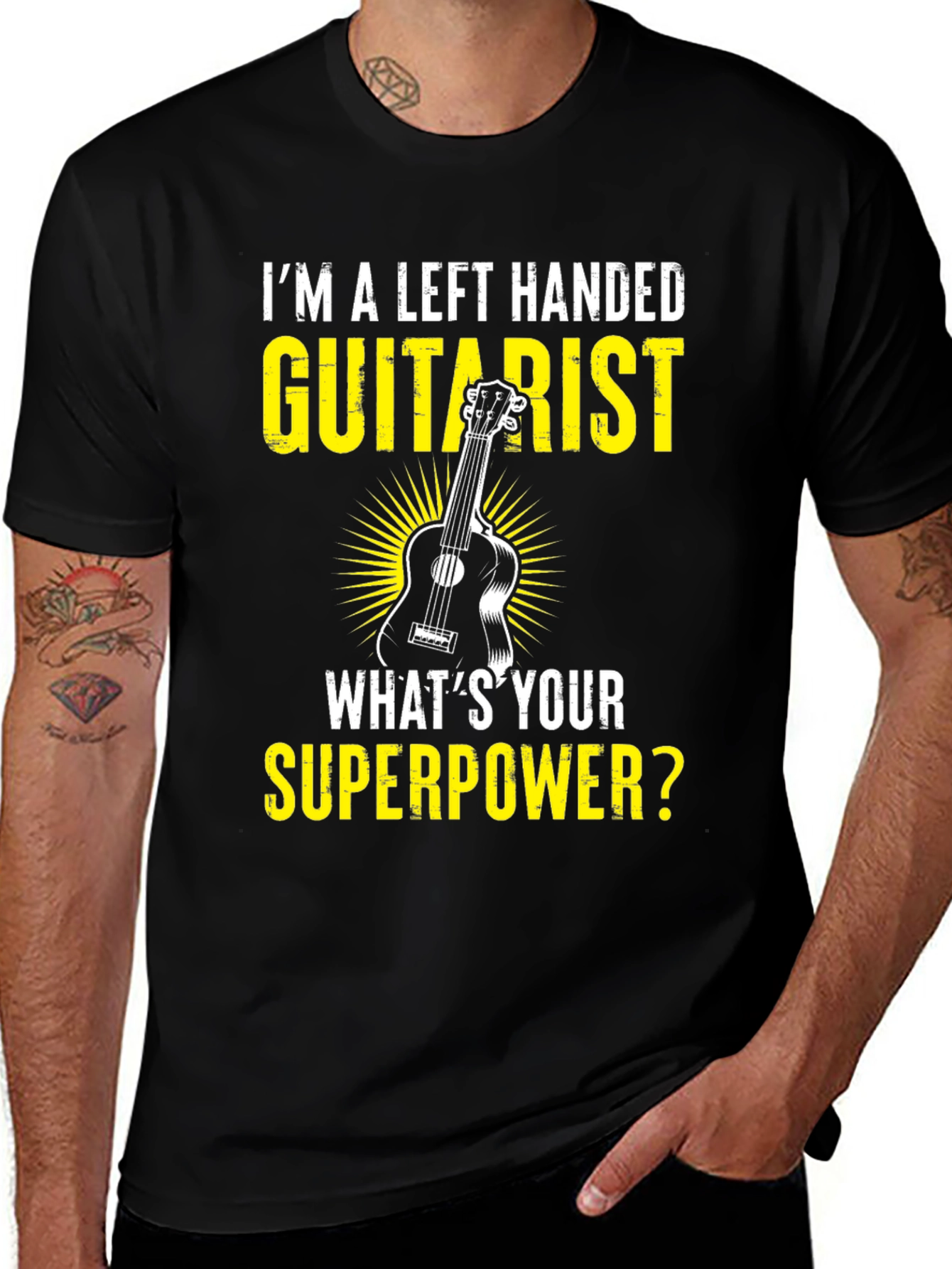 Left Handed Guitarist Superpower Graphic T-Shirt