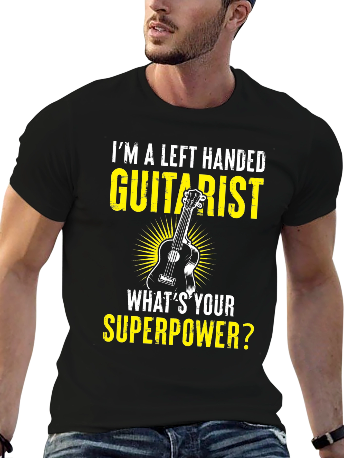 Left Handed Guitarist Superpower Graphic T-Shirt