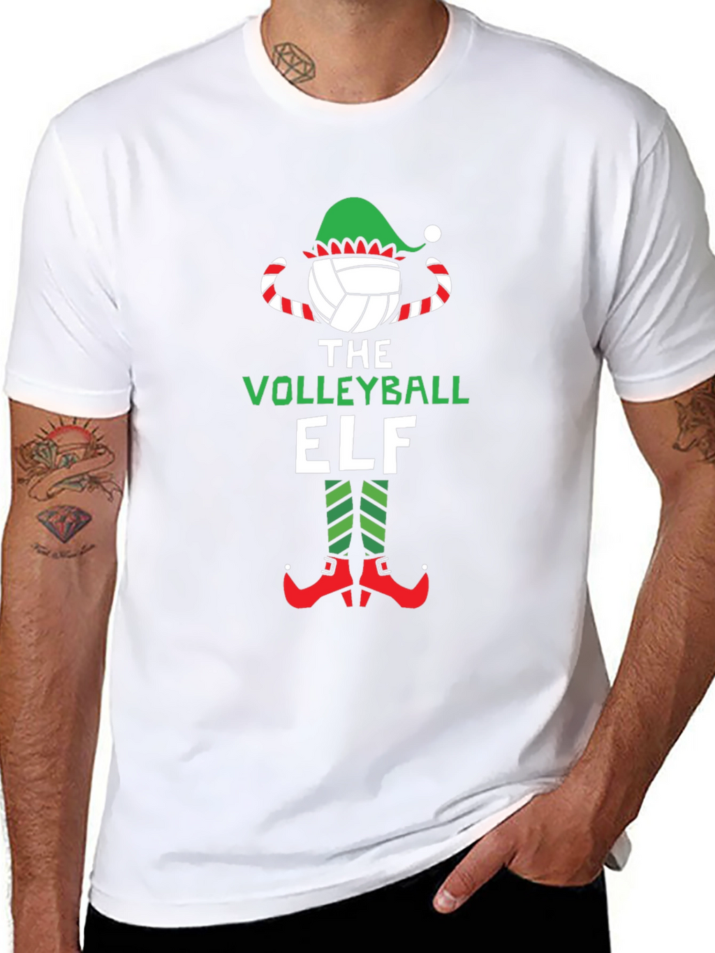 Volleyball Elf Graphic Tee - Christmas Holiday Shirt