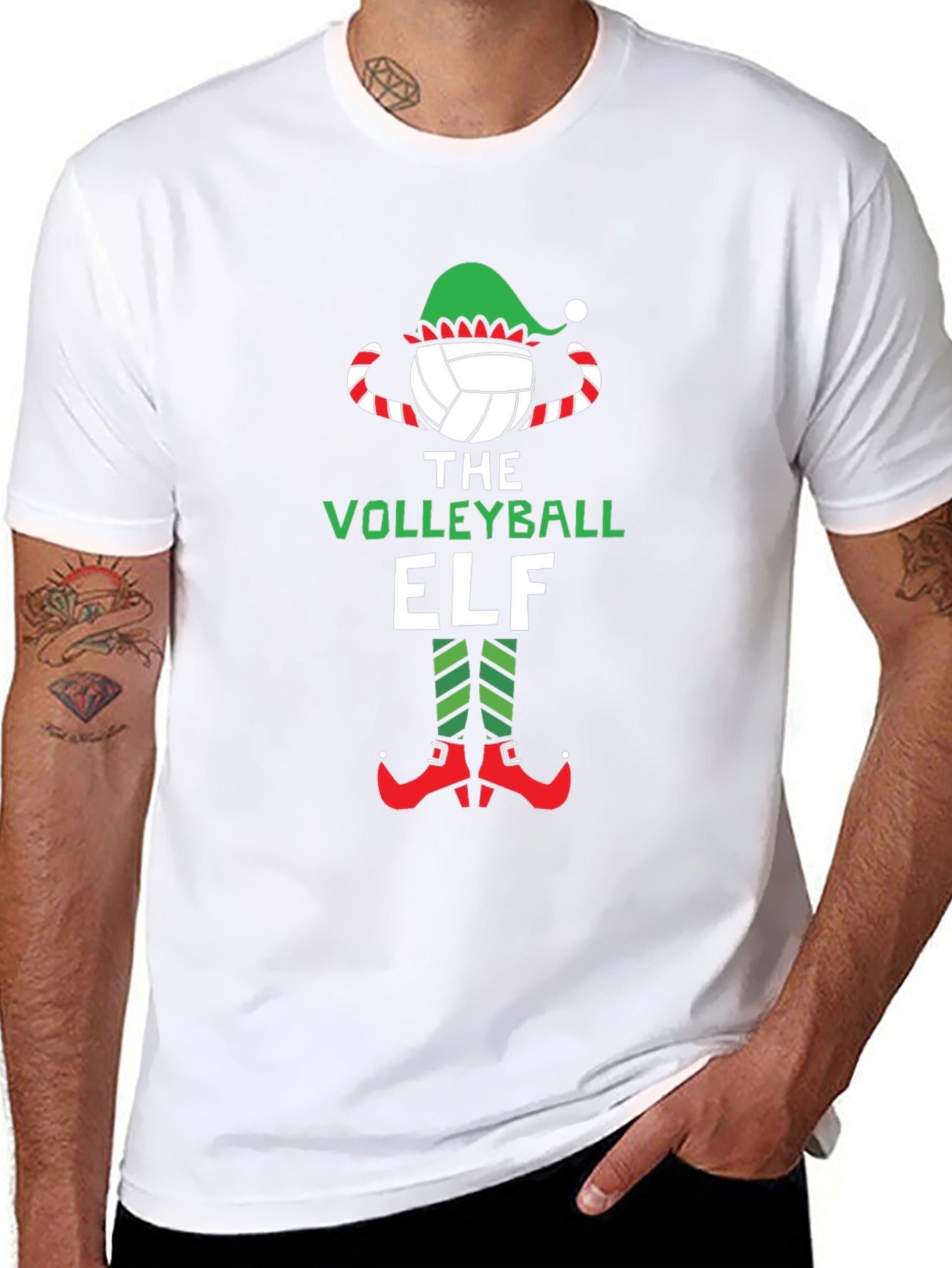 Volleyball Elf Graphic Tee - Christmas Holiday Shirt