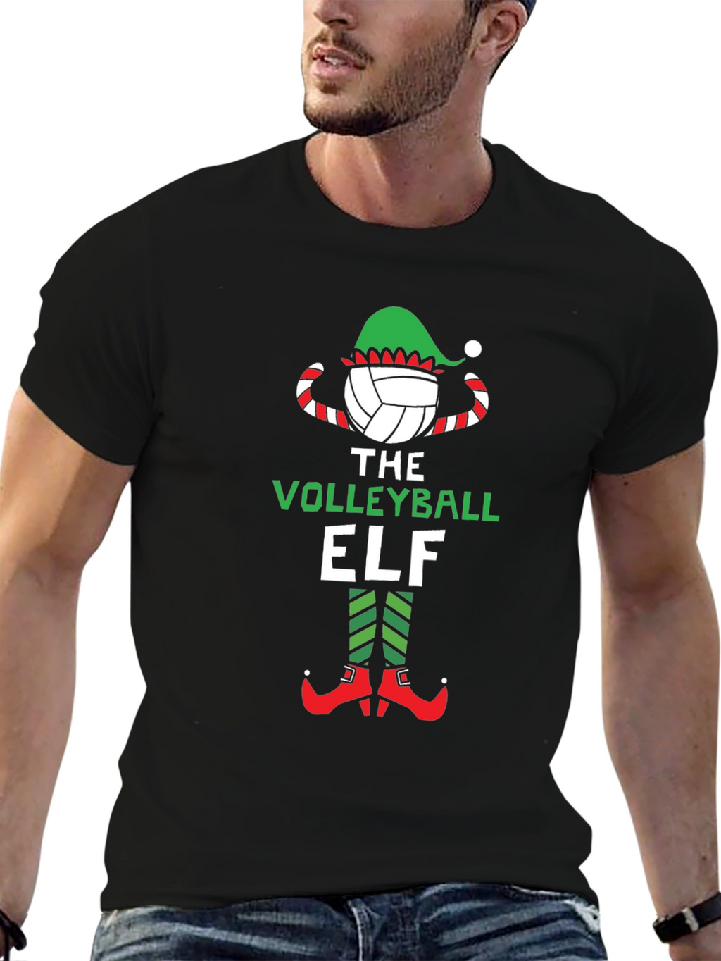 Volleyball Elf Graphic Tee - Christmas Holiday Shirt