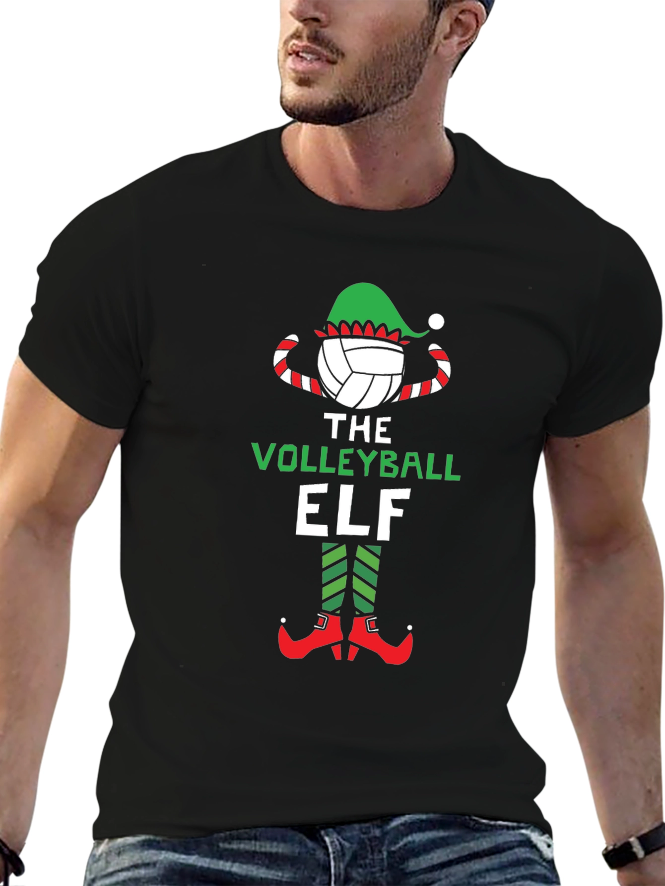 Volleyball Elf Graphic Tee - Christmas Holiday Shirt