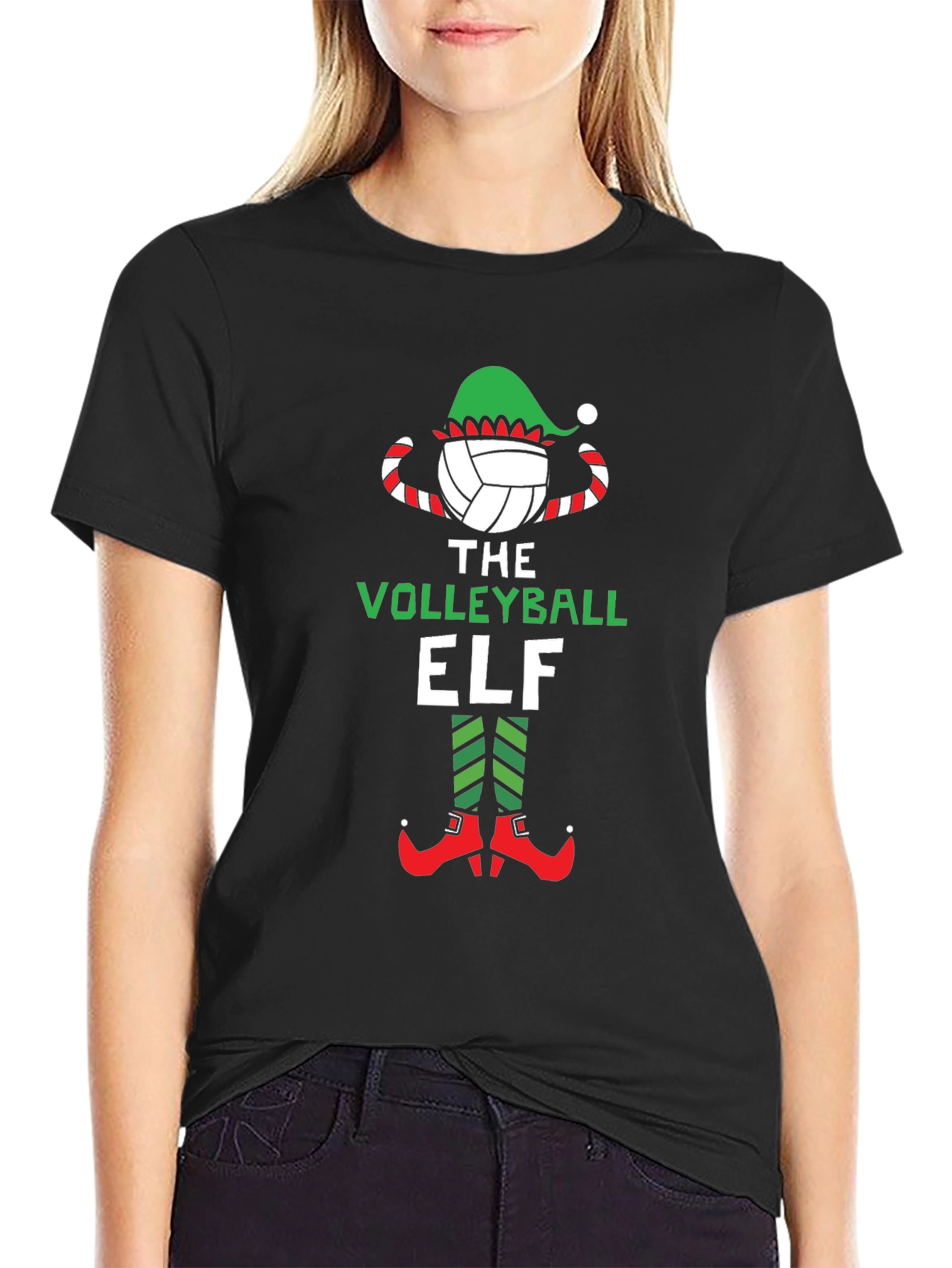 Volleyball Elf Graphic Tee - Christmas Holiday Shirt