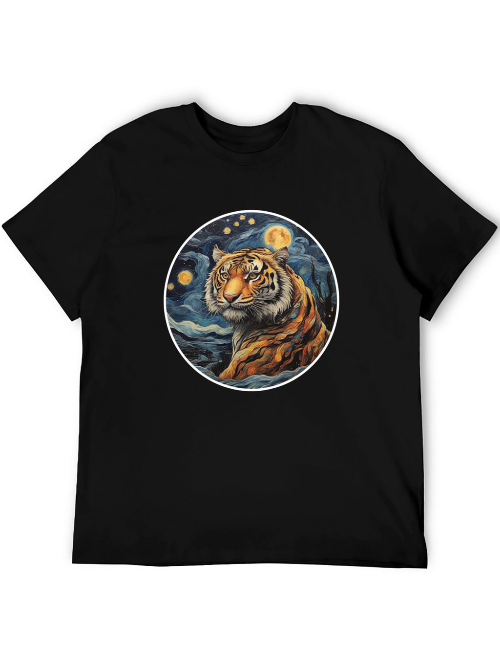 Tiger Moon Graphic Tee - Artistic Mens T-Shirt