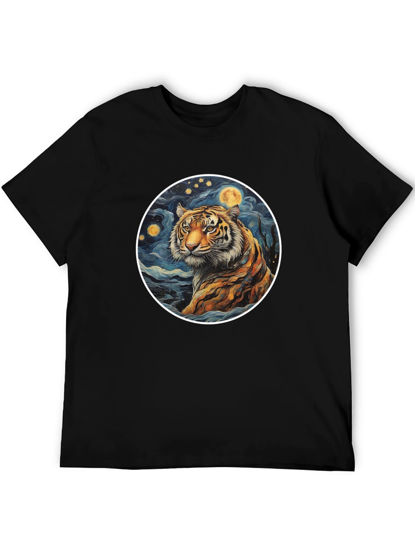 Tiger Moon Graphic Tee - Artistic Mens T-Shirt