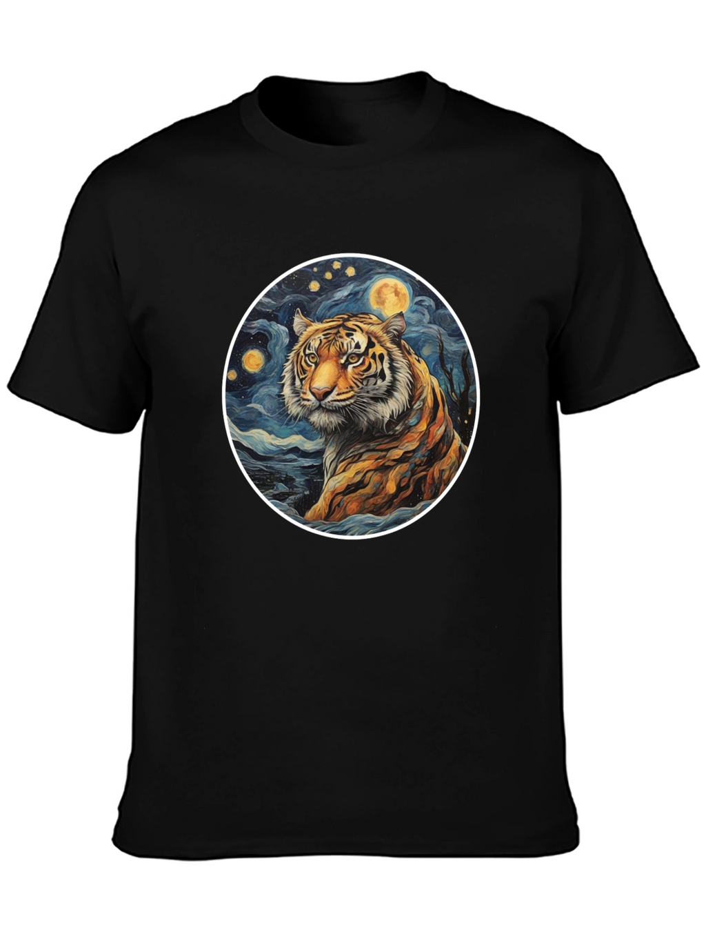 Tiger Moon Graphic Tee - Artistic Mens T-Shirt