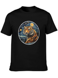 Tiger Moon Graphic Tee - Artistic Mens T-Shirt