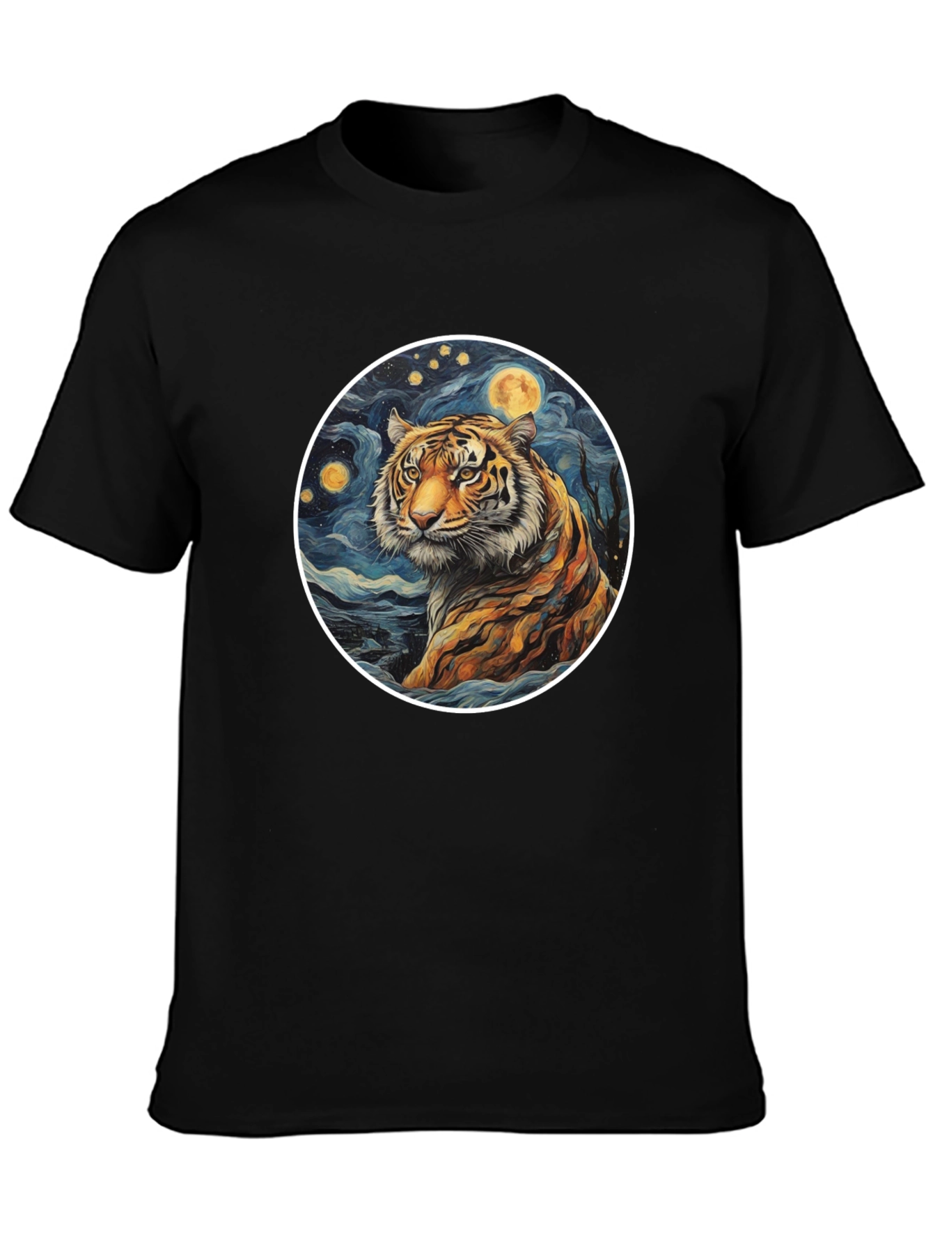 Tiger Moon Graphic Tee - Artistic Mens T-Shirt