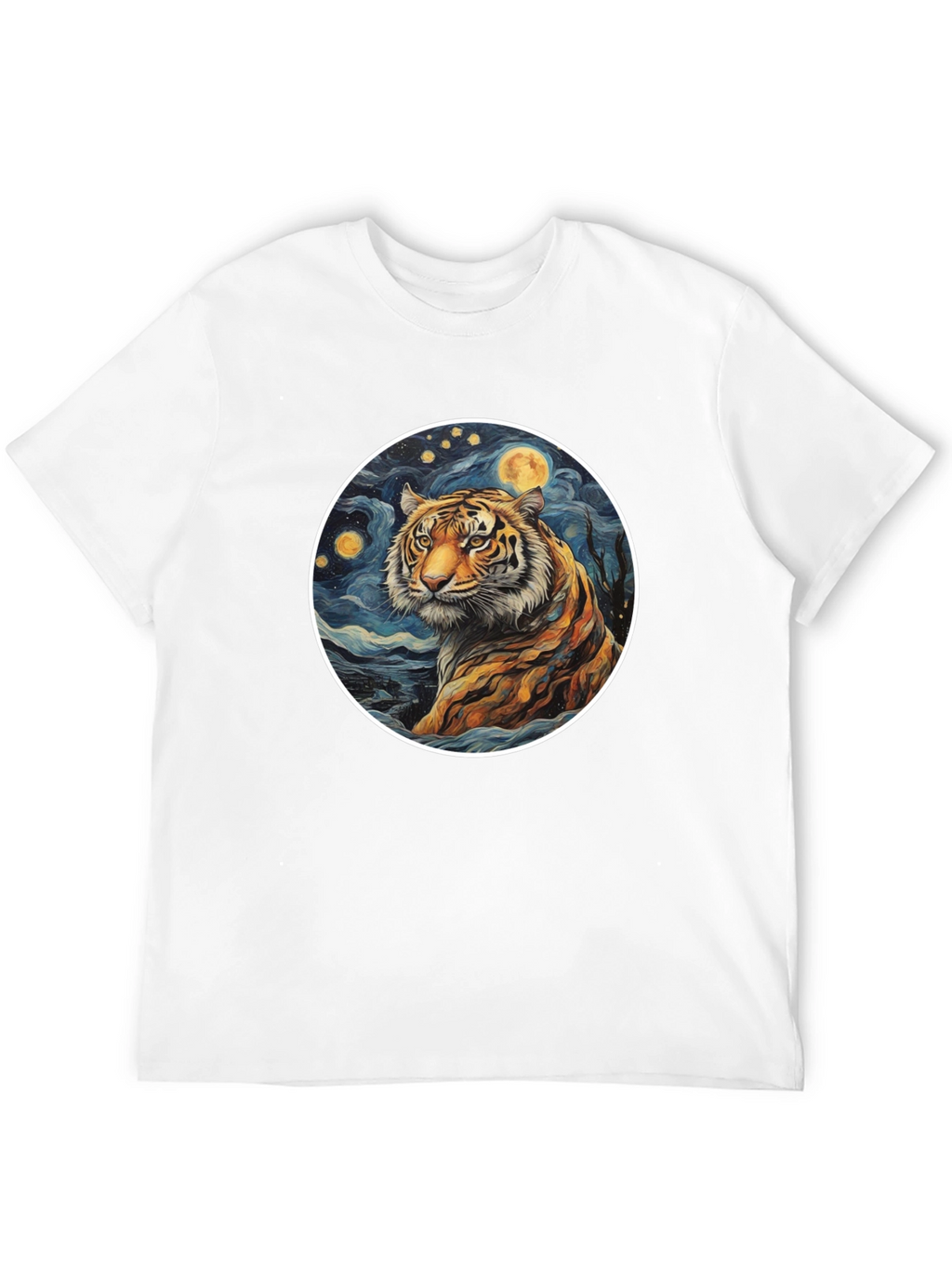 Tiger Moon Graphic Tee - Artistic Mens T-Shirt