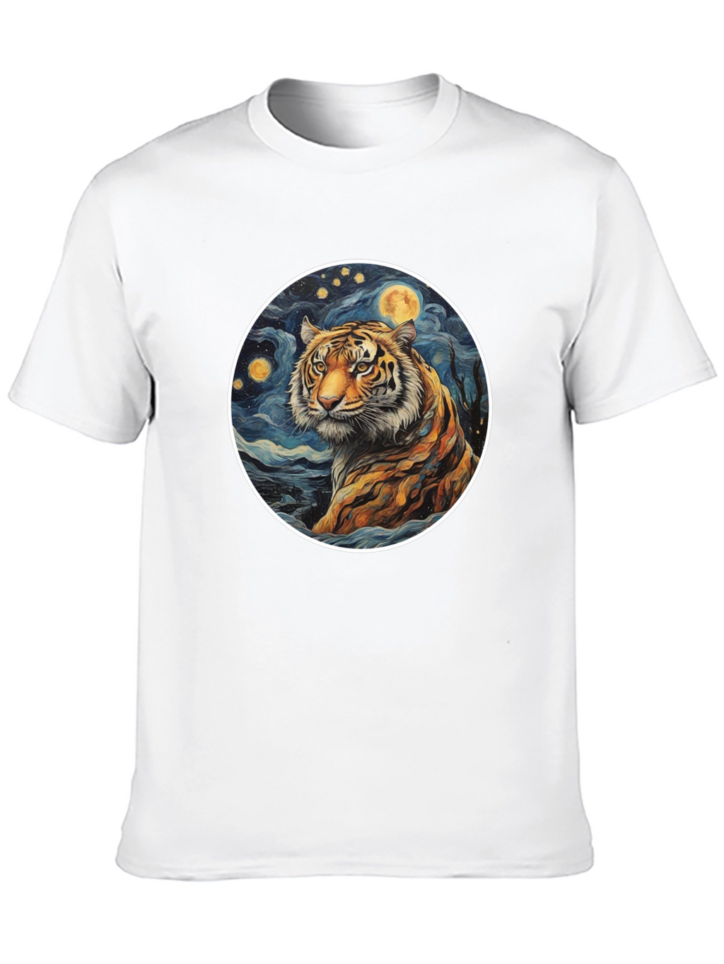 Tiger Moon Graphic Tee - Artistic Mens T-Shirt