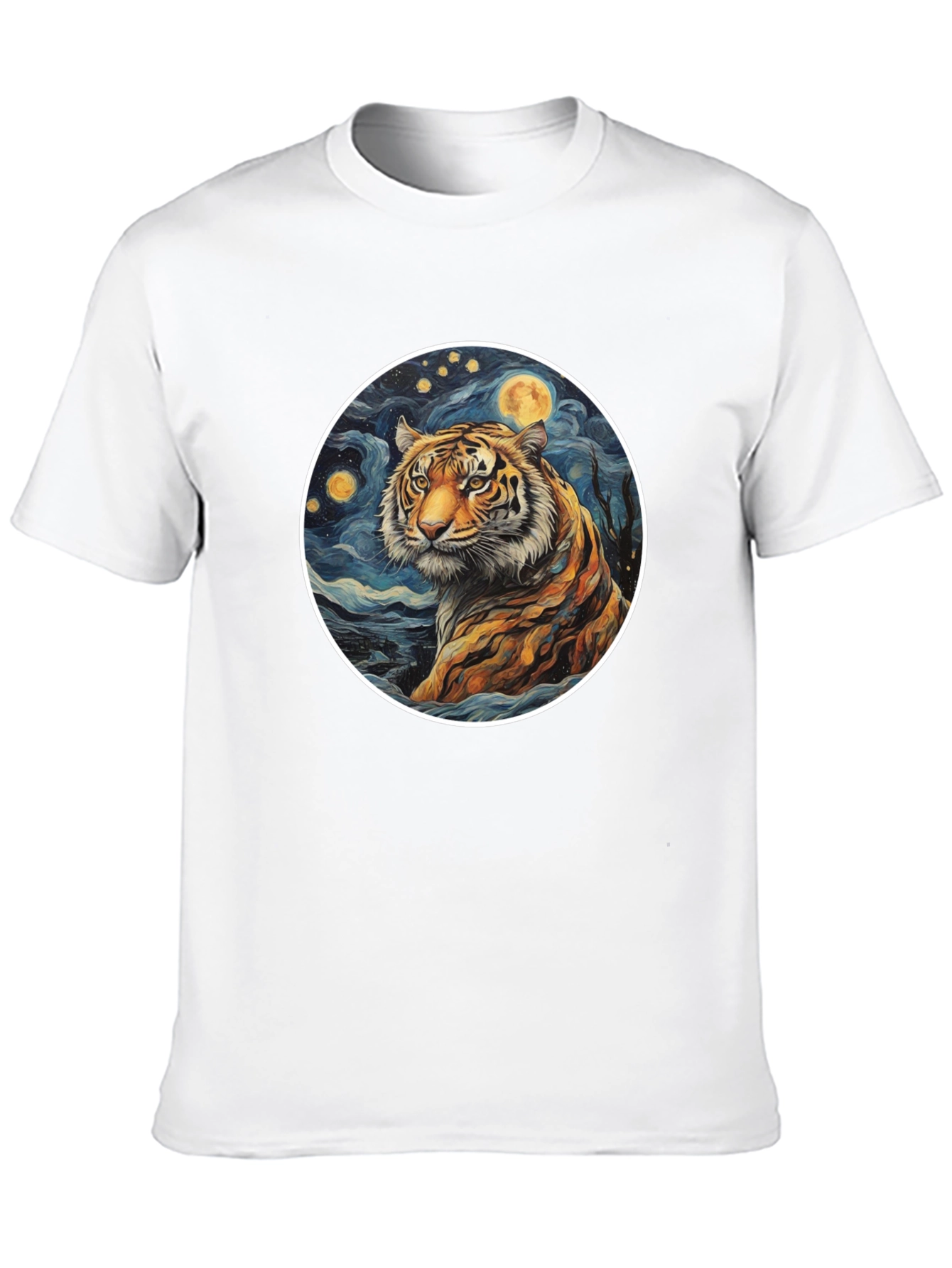 Tiger Moon Graphic Tee - Artistic Mens T-Shirt