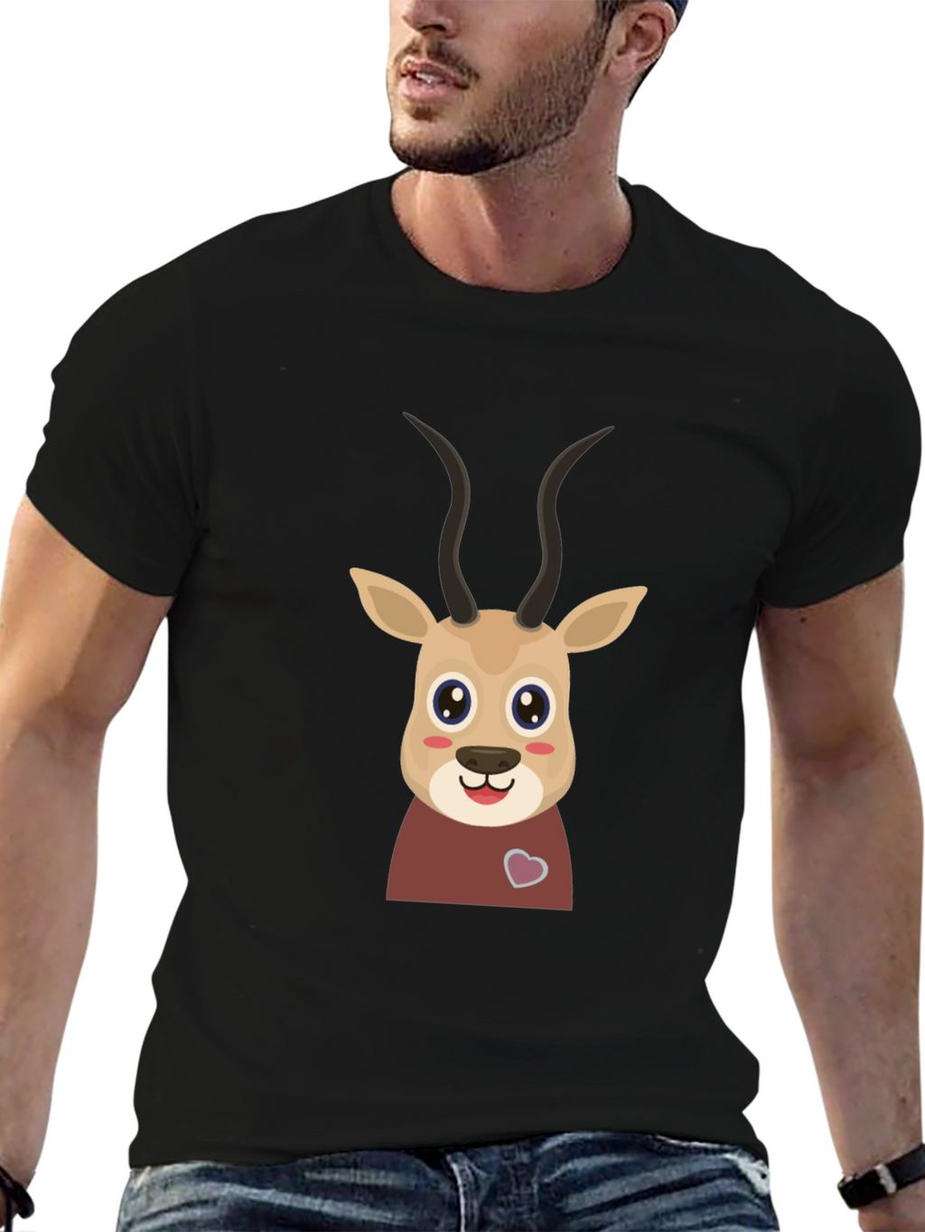 Cute Gazelle Graphic Tee - Black Cotton Blend Shirt