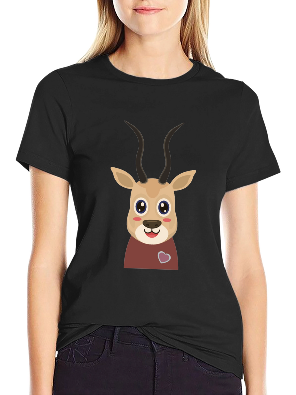 Cute Gazelle Graphic Tee - Black Cotton Blend Shirt