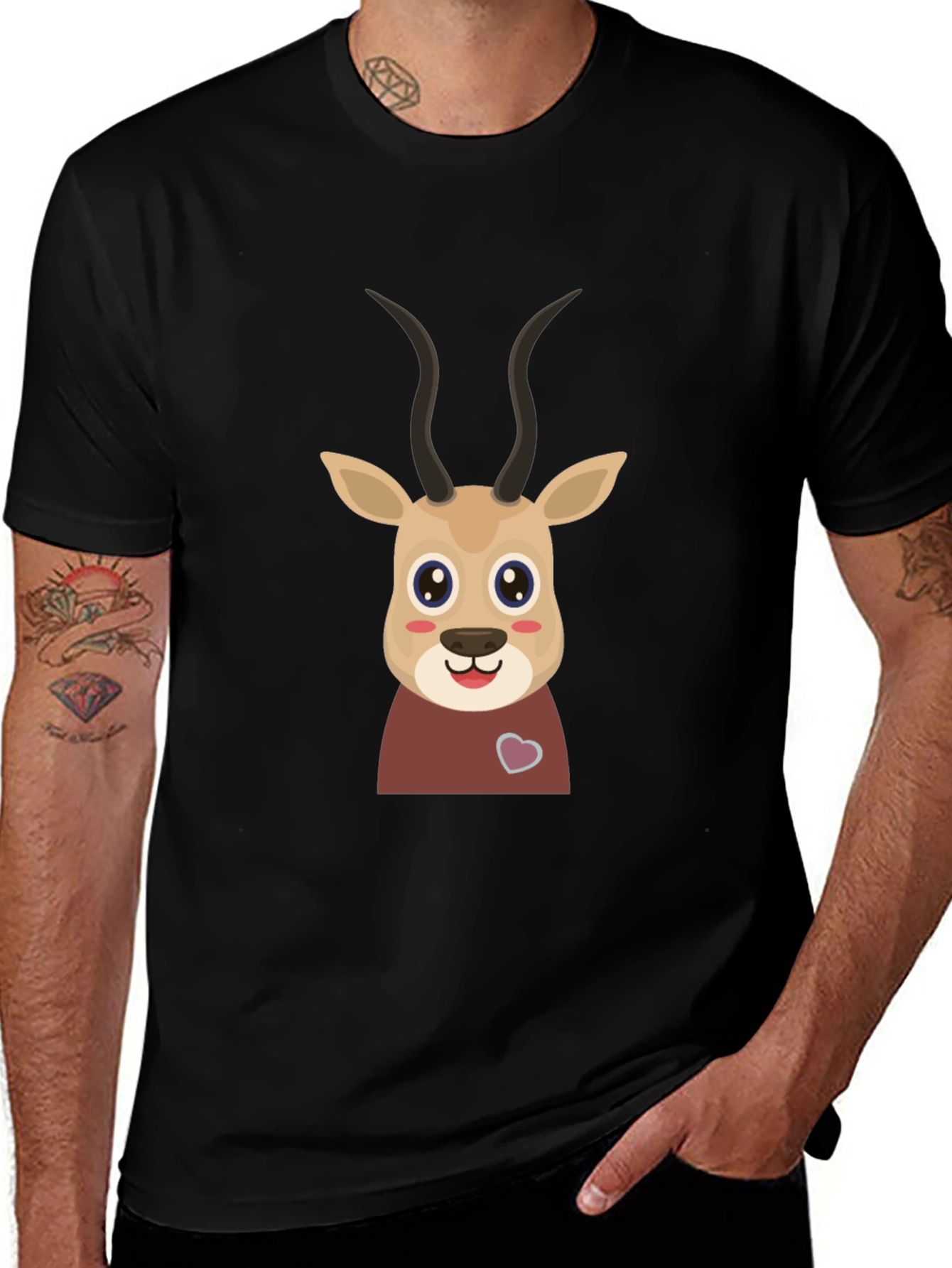 Cute Gazelle Graphic Tee - Black Cotton Blend Shirt