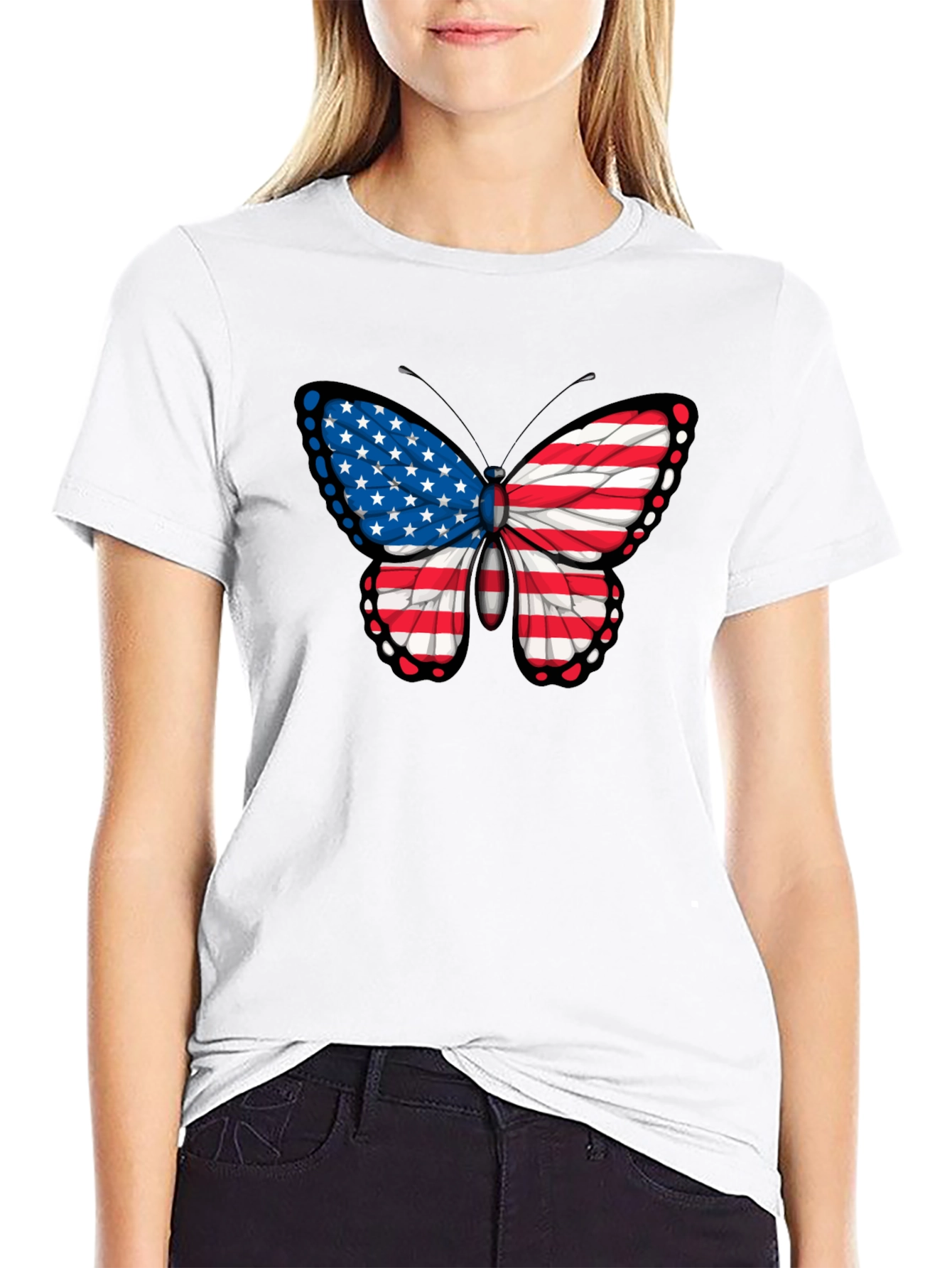 American Flag Butterfly Graphic Tee - Patriotic T-Shirt