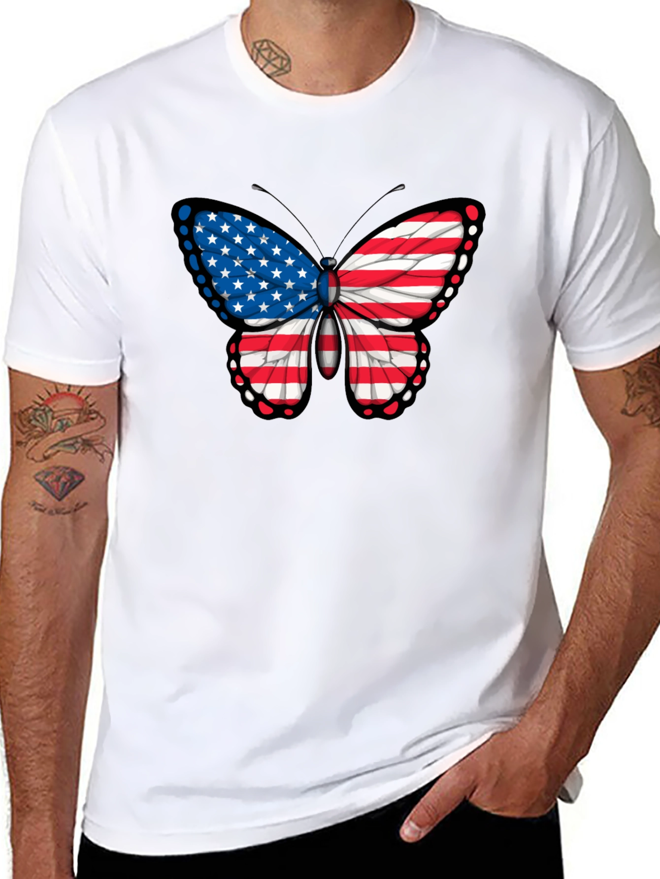 American Flag Butterfly Graphic Tee - Patriotic T-Shirt