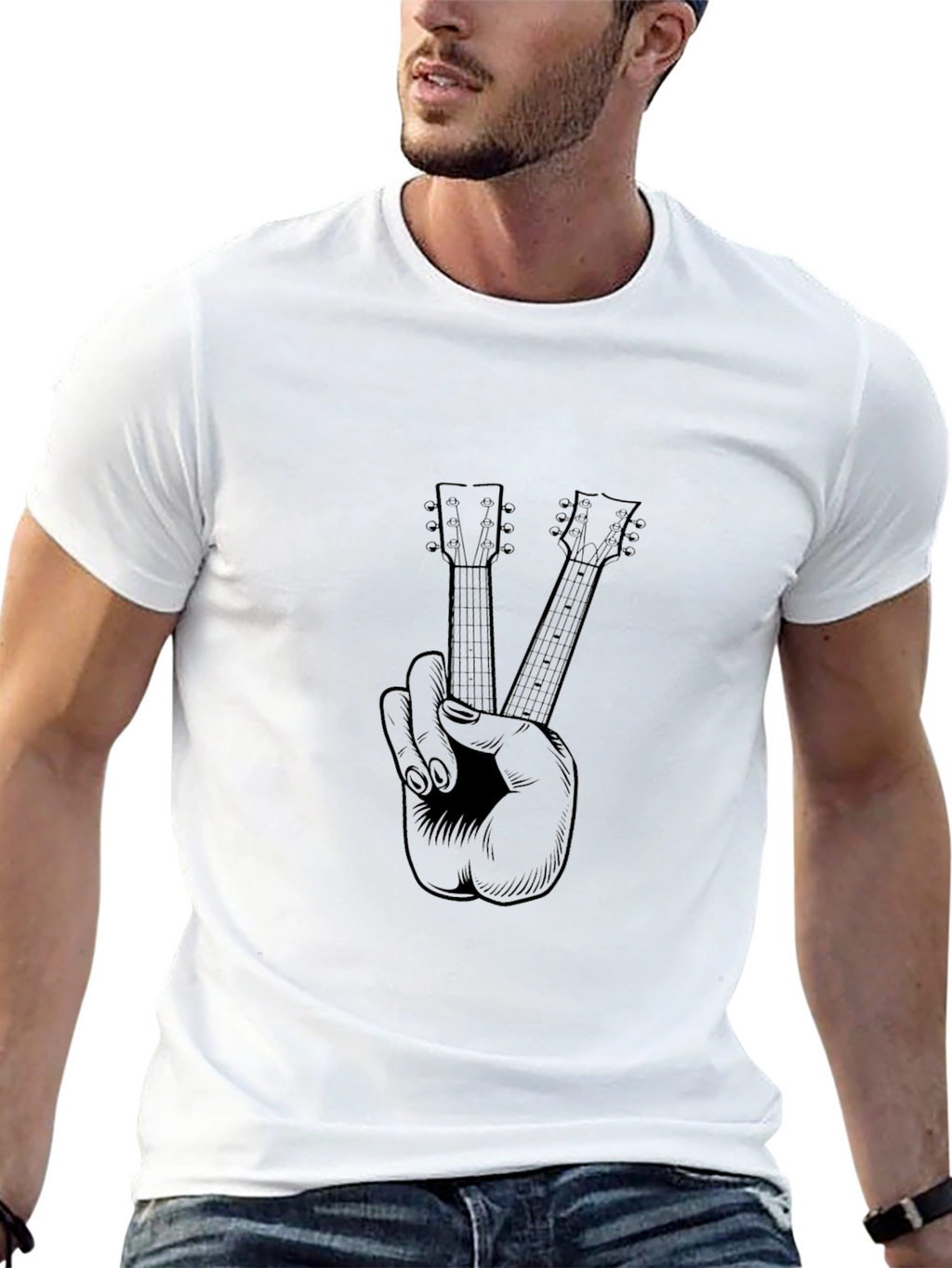 Guitar Peace Sign Graphic Tee - Black