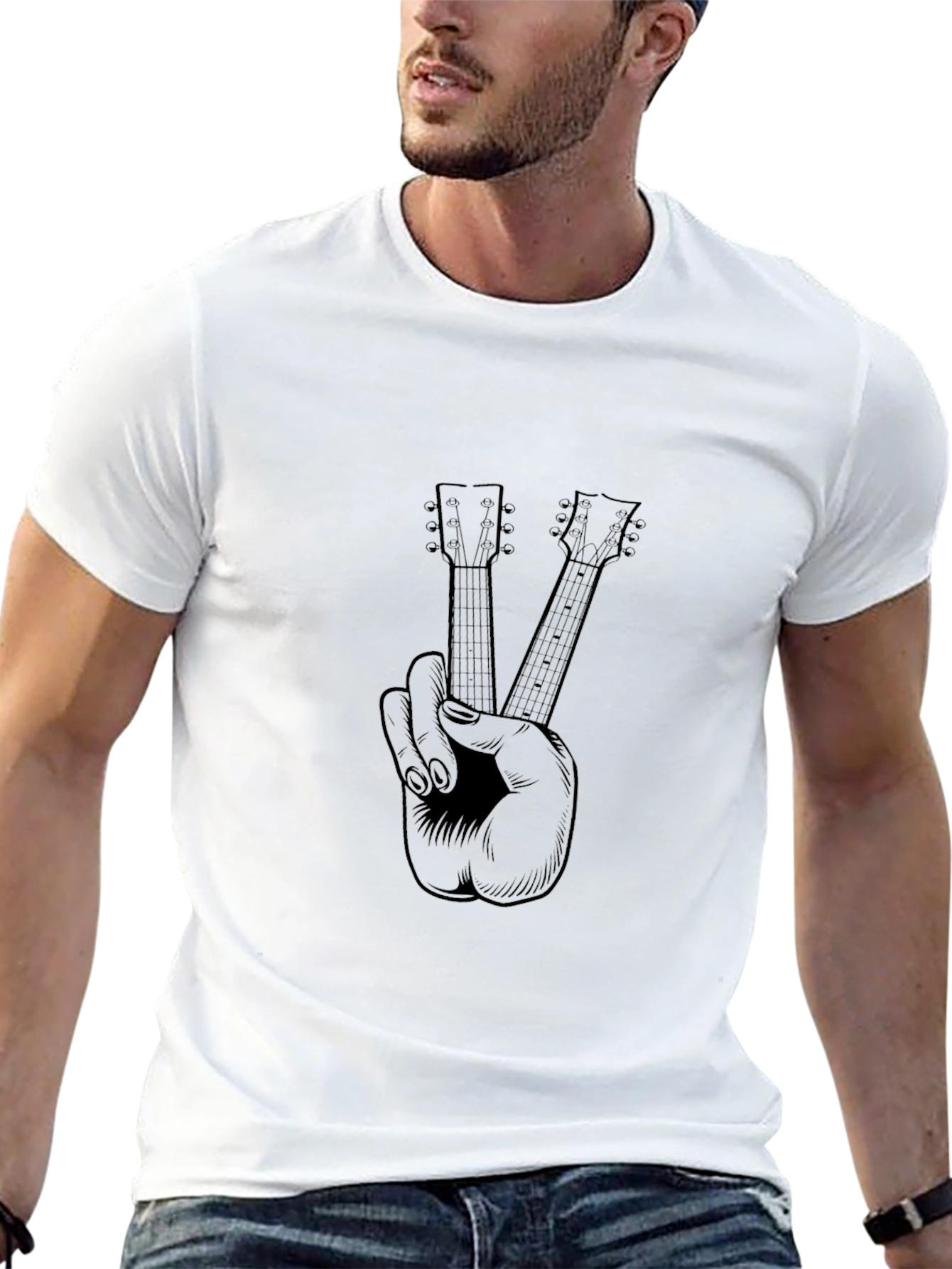 Guitar Peace Sign Graphic Tee - Black