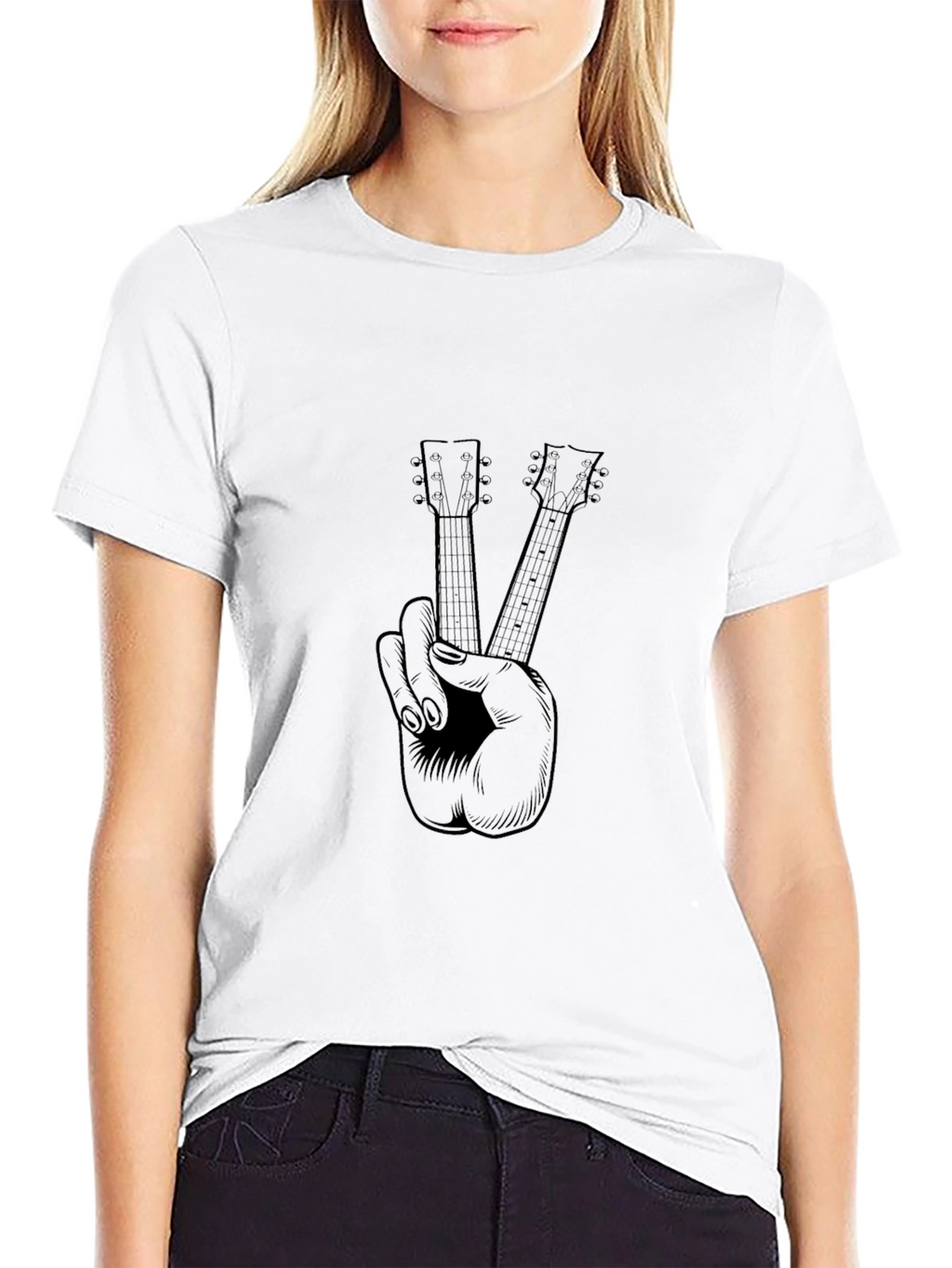 Guitar Peace Sign Graphic Tee - Black