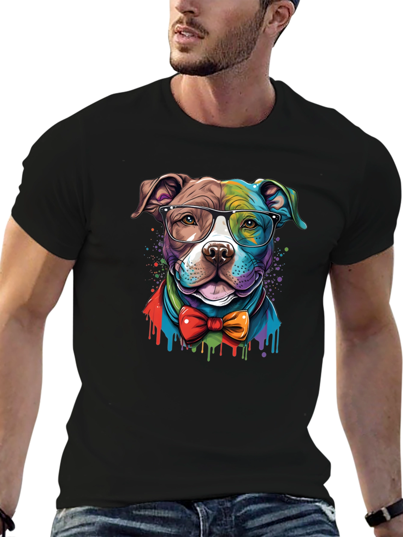 Dog with Glasses Graphic Tee - Black