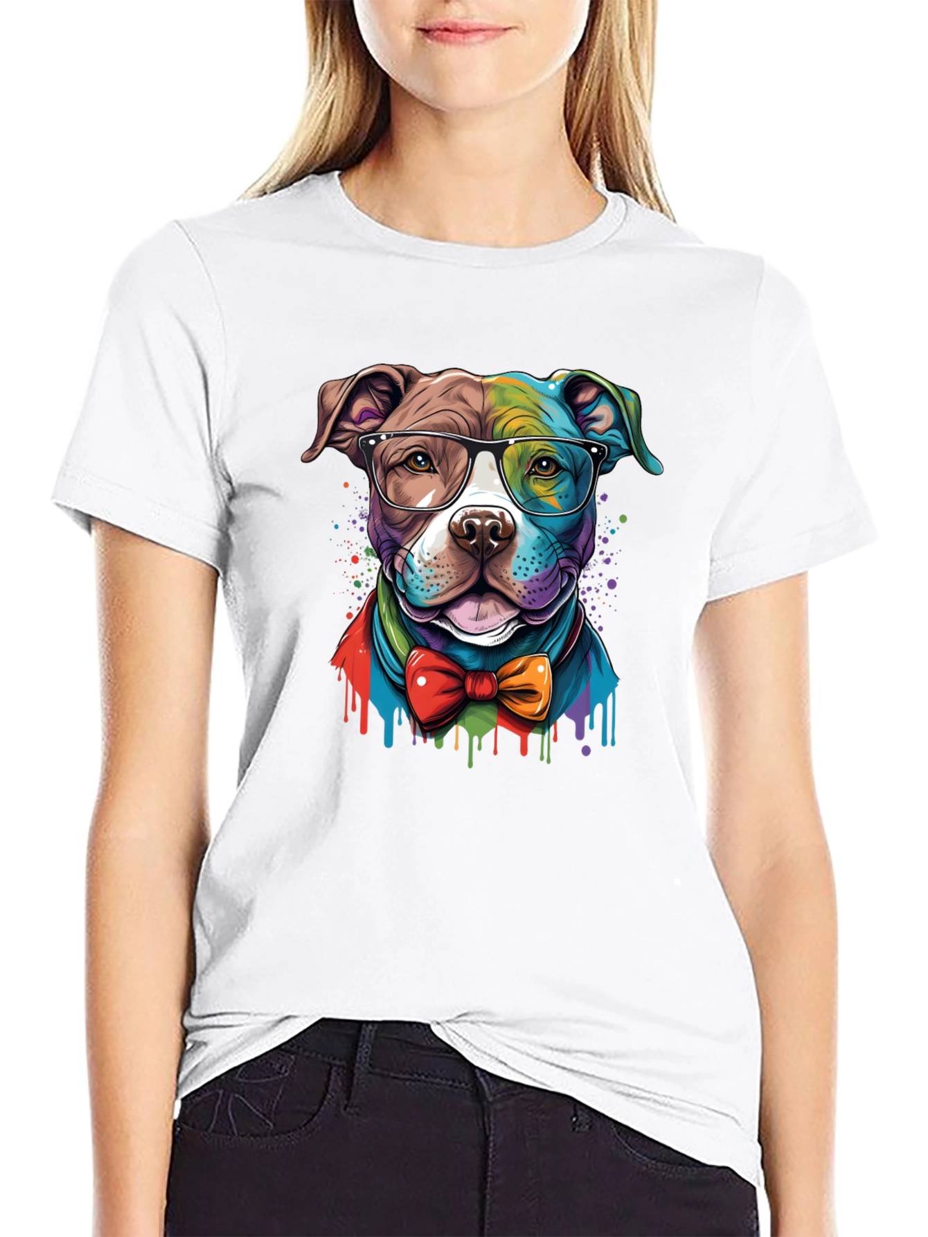 Dog with Glasses Graphic Tee - Black