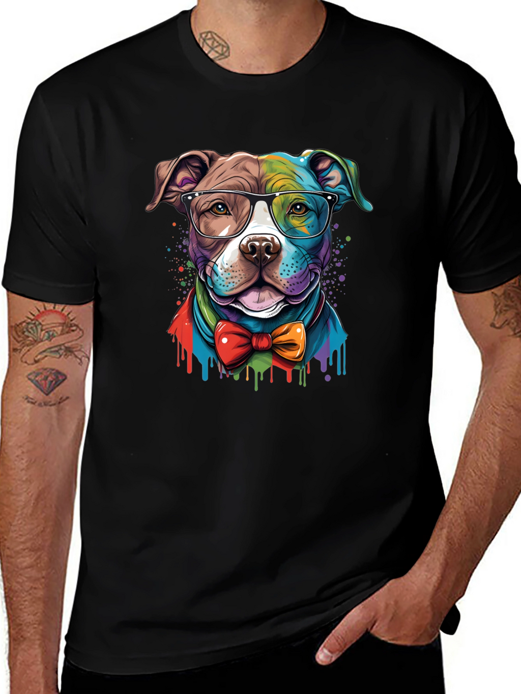 Dog with Glasses Graphic Tee - Black